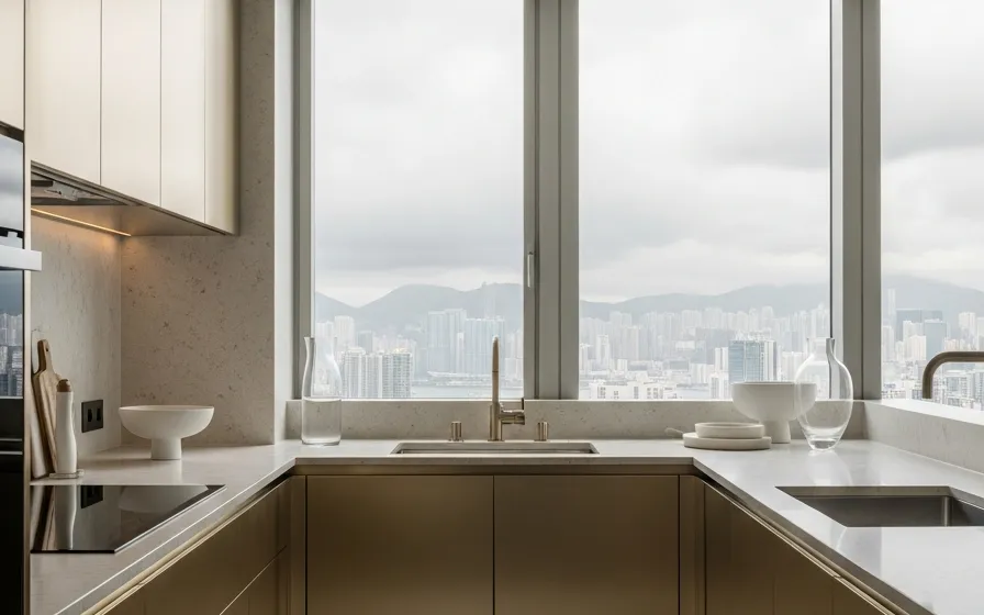 Fadior Hong Kong Peak Penthouse — 304 stainless steel kitchen system, architectural view