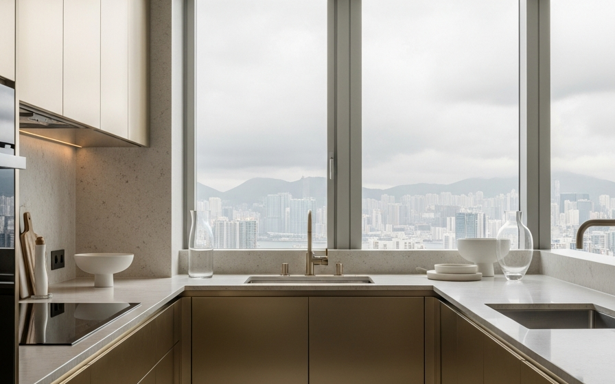 Fadior Hong Kong Peak Penthouse — 304 stainless steel kitchen system, architectural view