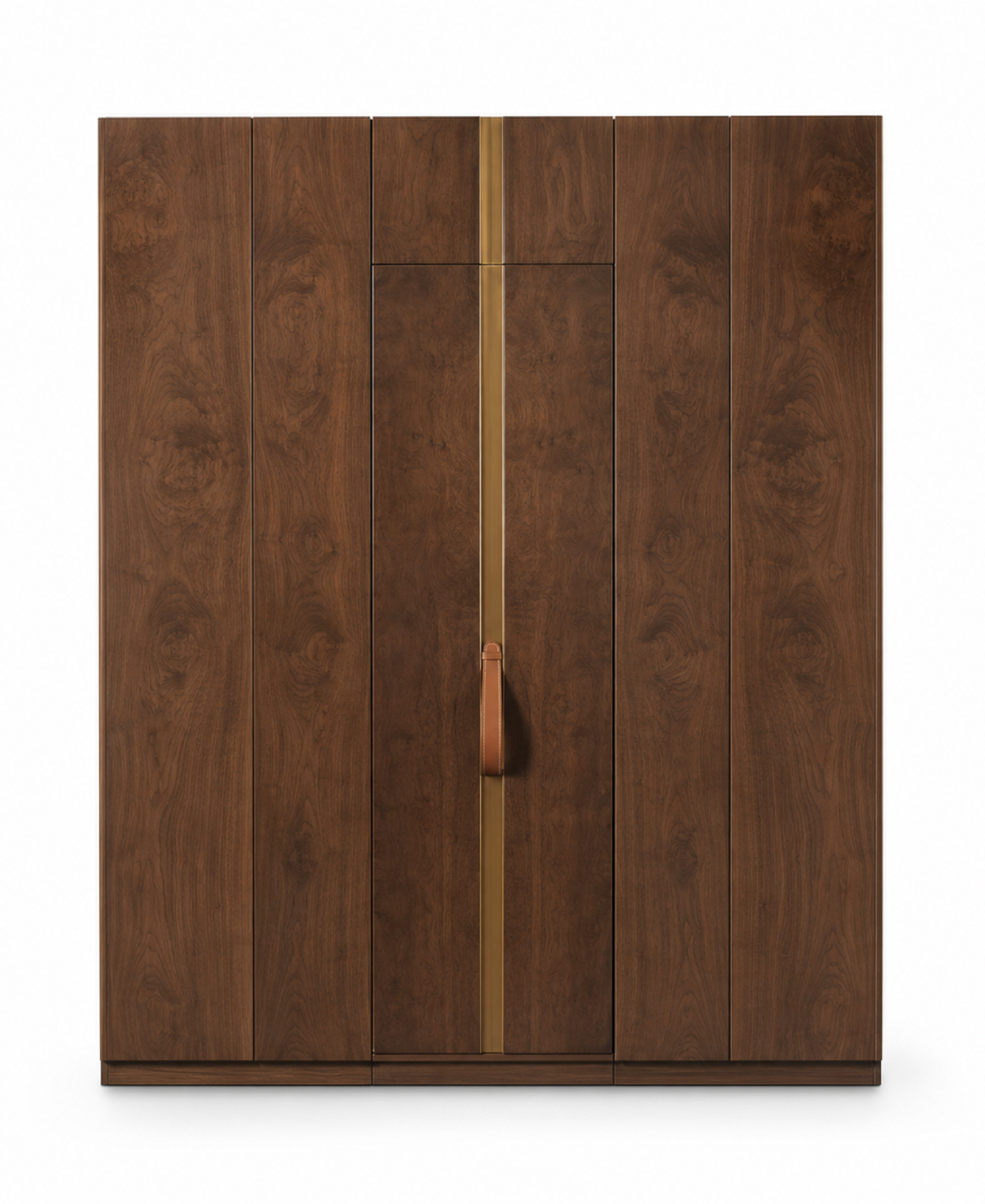 Fadior Resonance Wardrobe Suite with Burl Walnut Valet Bay — 304 stainless steel wardrobe system, front view