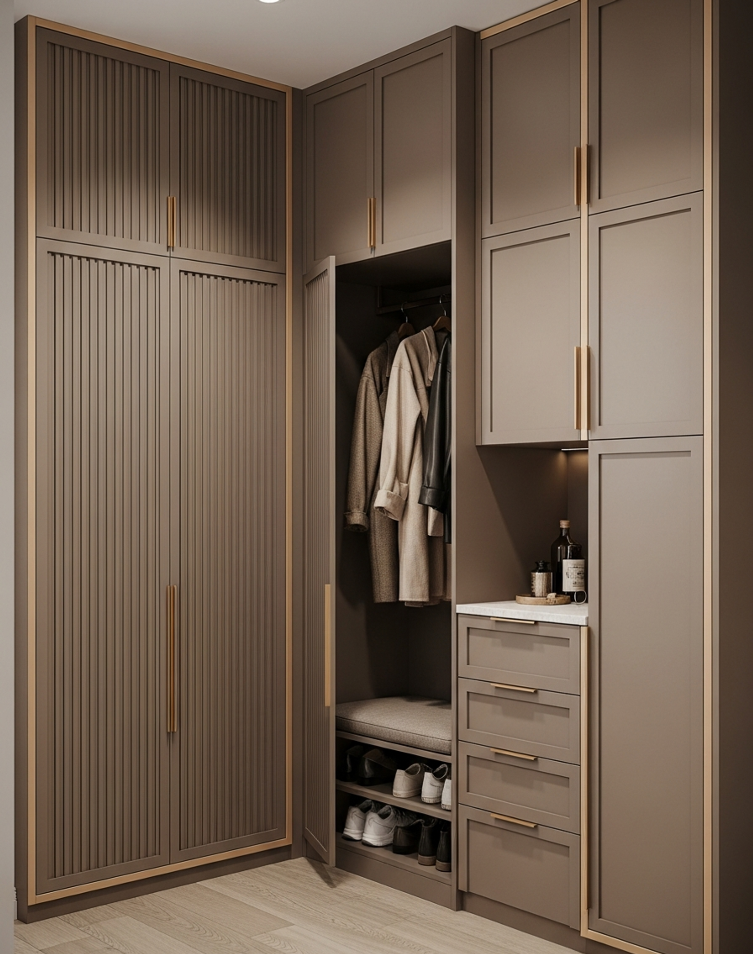Fadior Archetype Entryway Suite — interior room context showing cabinet integration