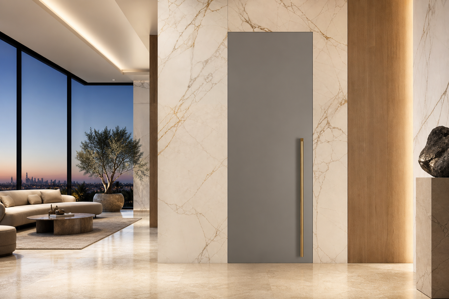 Fadior Silhouette Interior Door Suite with Slate Reveal Concealed Jamb — lifestyle setting with natural light and