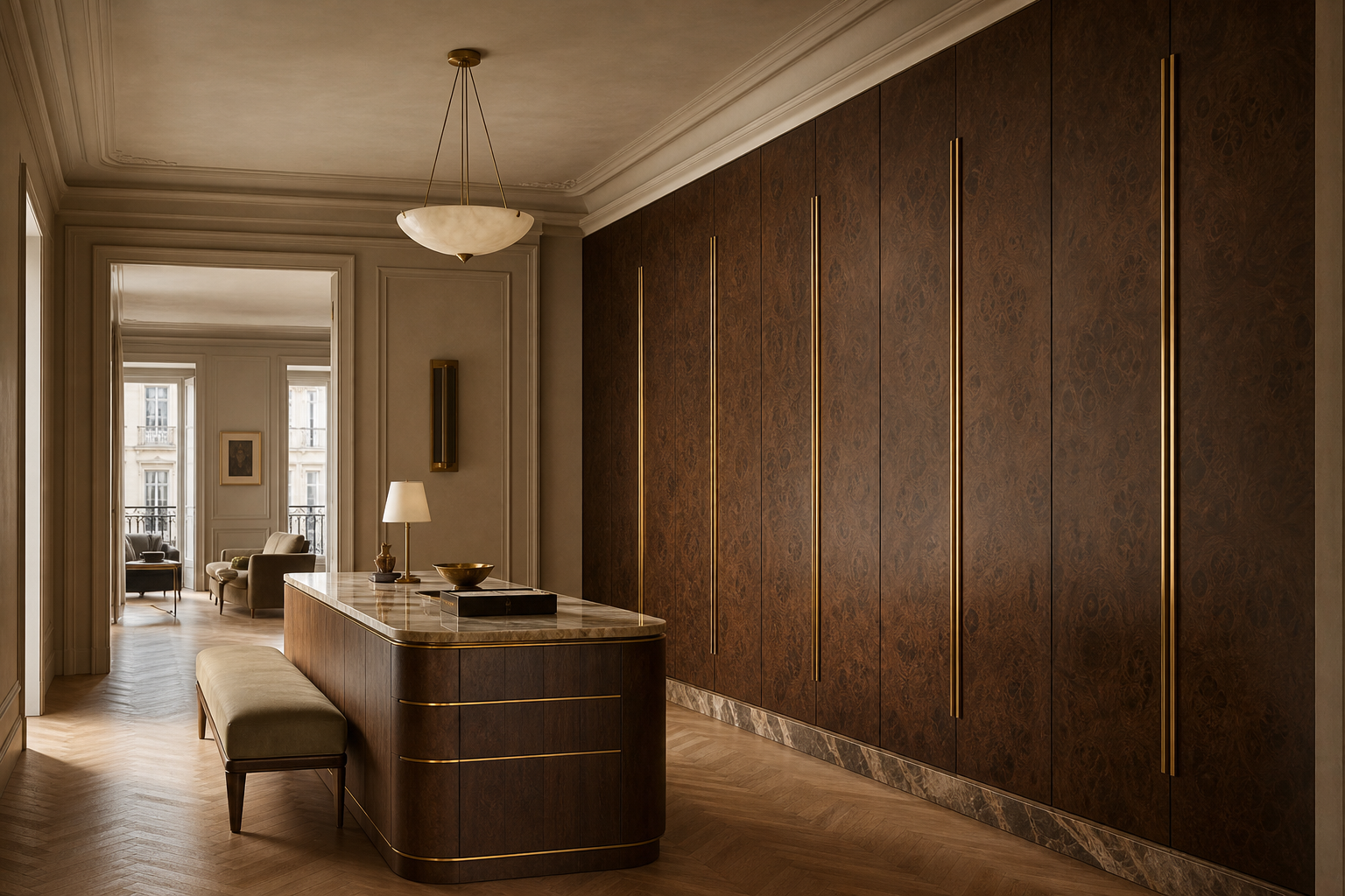 Fadior Radiance Wardrobe Suite with Pearl Climate Storage Spine — interior room context showing cabinet integration