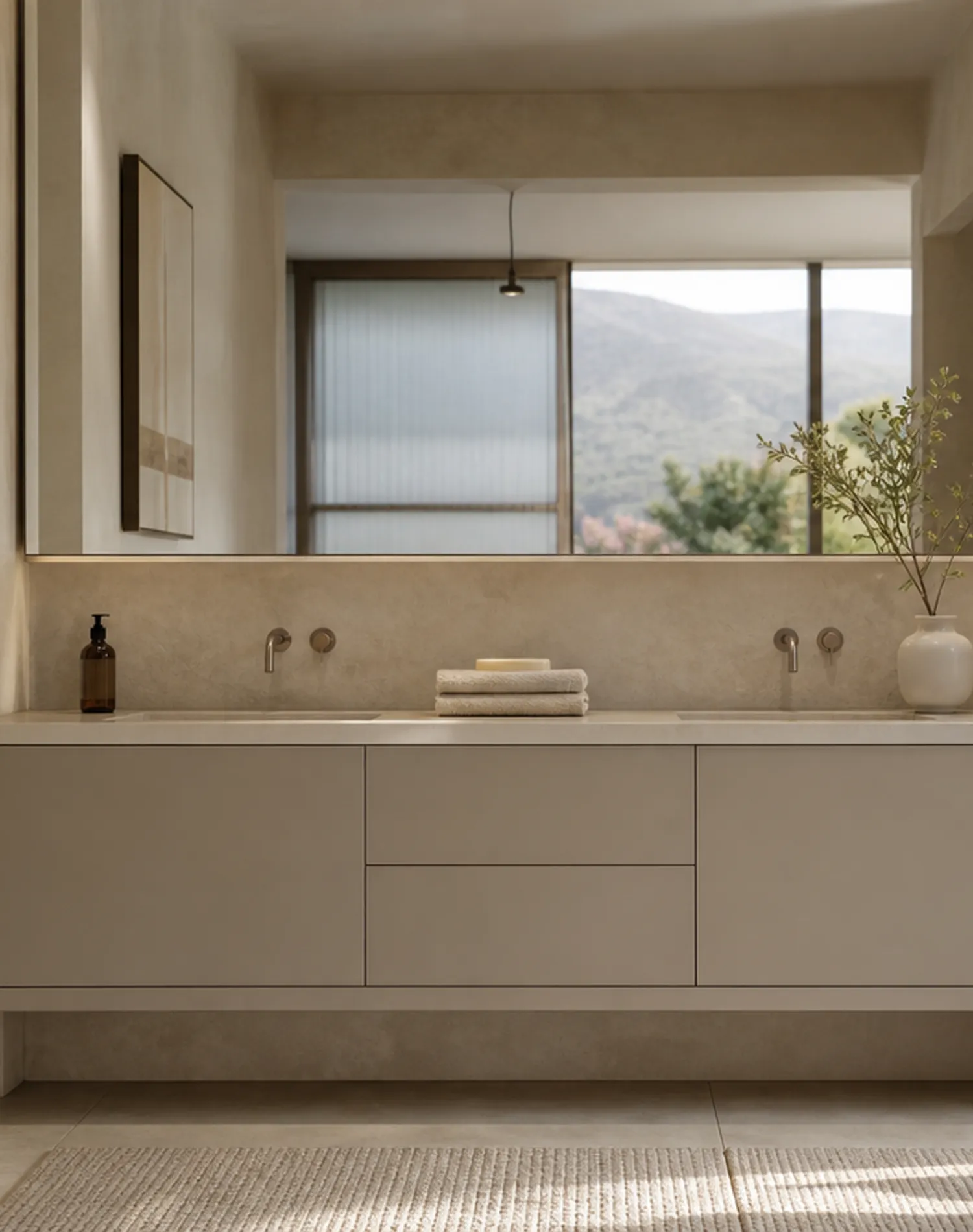 Suite de Baño y Tocador Verve con Doble Lavabo en Hornacina Limewash estudio de adaptación