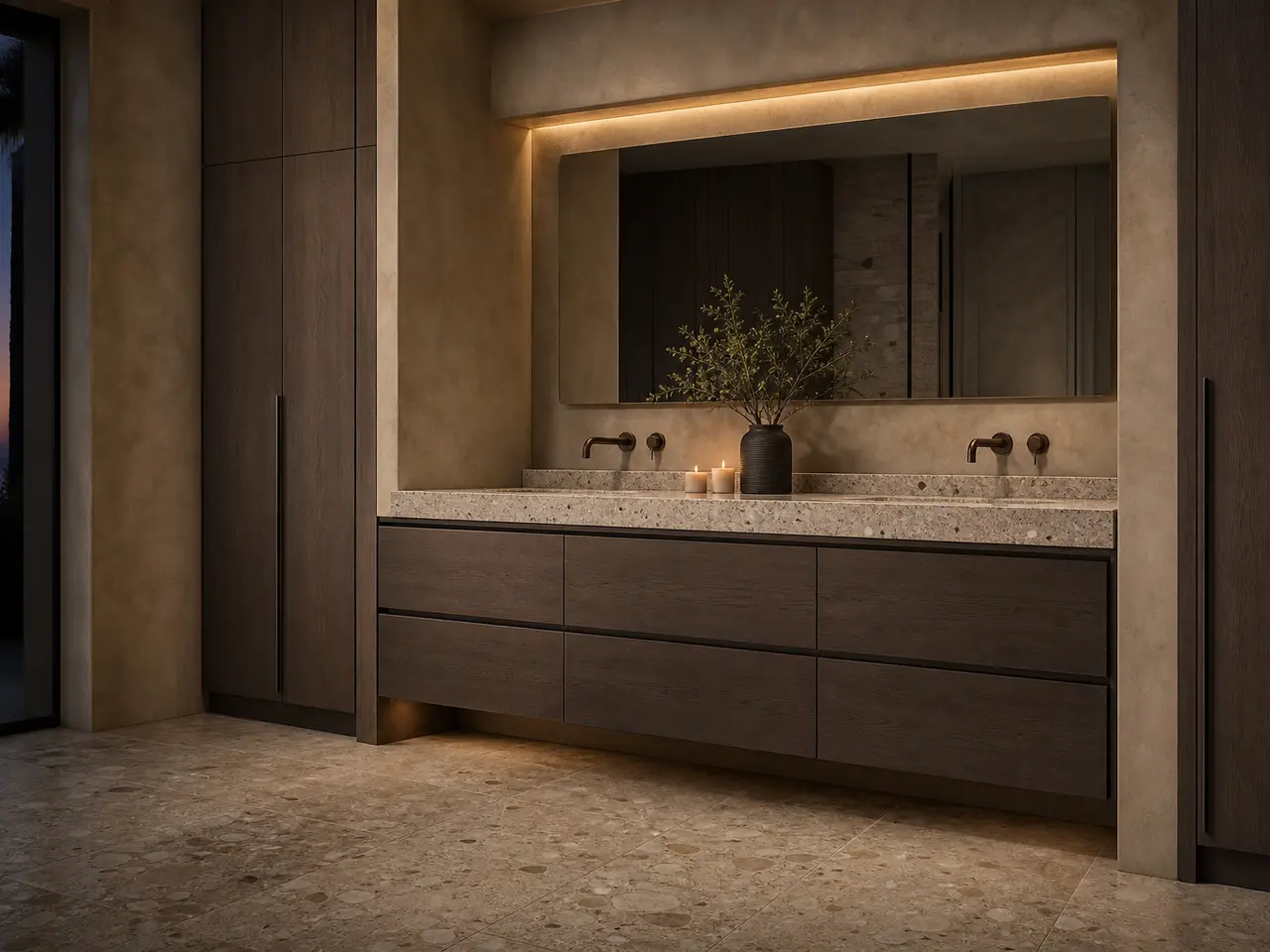 Fadior Solstice Bath and Vanity Suite with Dewpoint Edge Basin Console - waterproof 304 stainless steel bath vanity with mirror storage, moisture-resistant finishes, and grooming storage