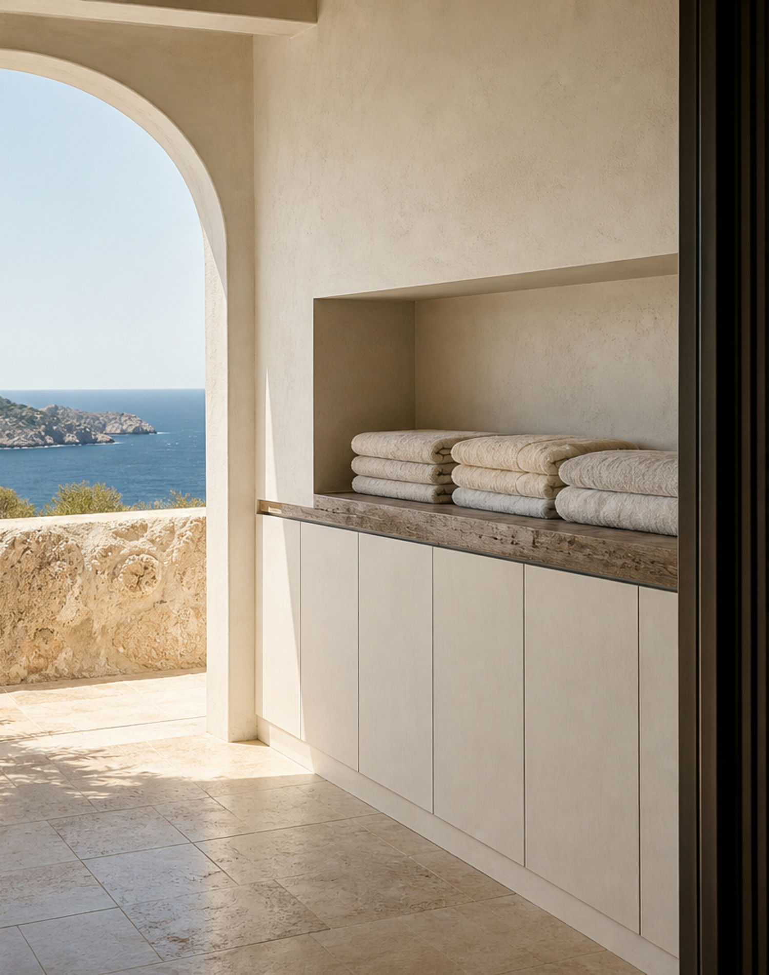 Fadior Aurora Balcony Suite with Monsoon Towel Drying Niche — lifestyle setting with natural light and residential styling