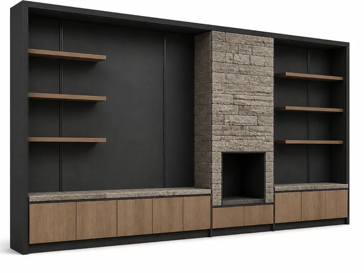 Fadior Zenith Living Room Suite with Low-Sill Art Ledge — 304 stainless steel living room system, front view