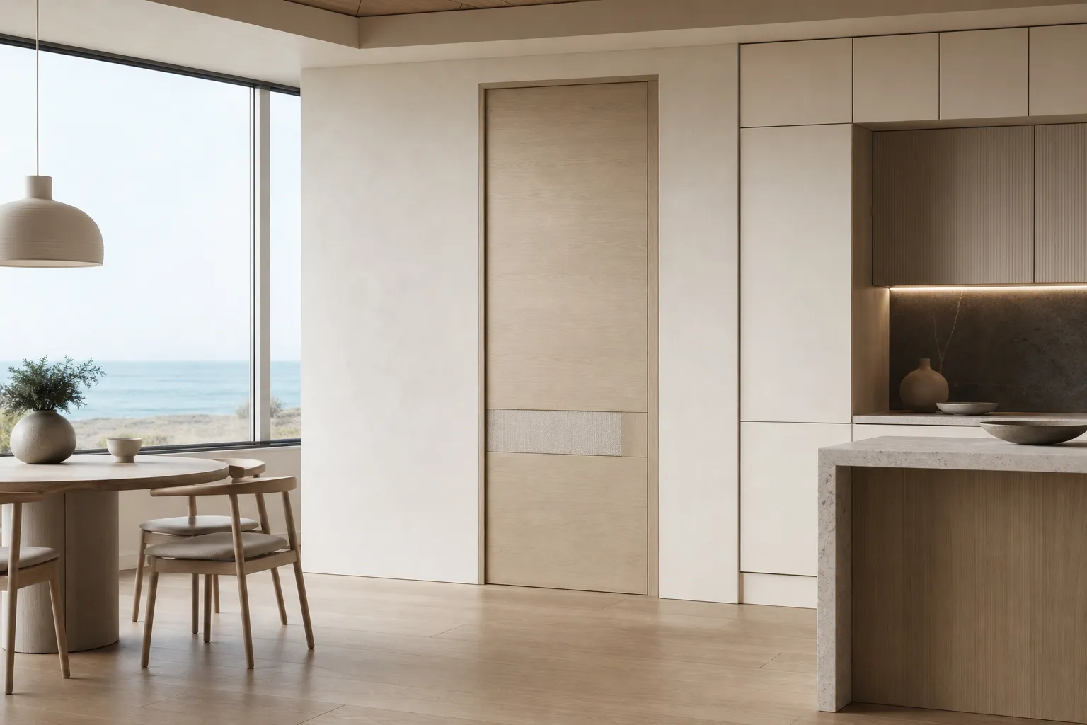 Fadior Alabaster Interior Door Suite with Chalk Lantern Passage Leaf — 304 stainless steel interior door system, front view