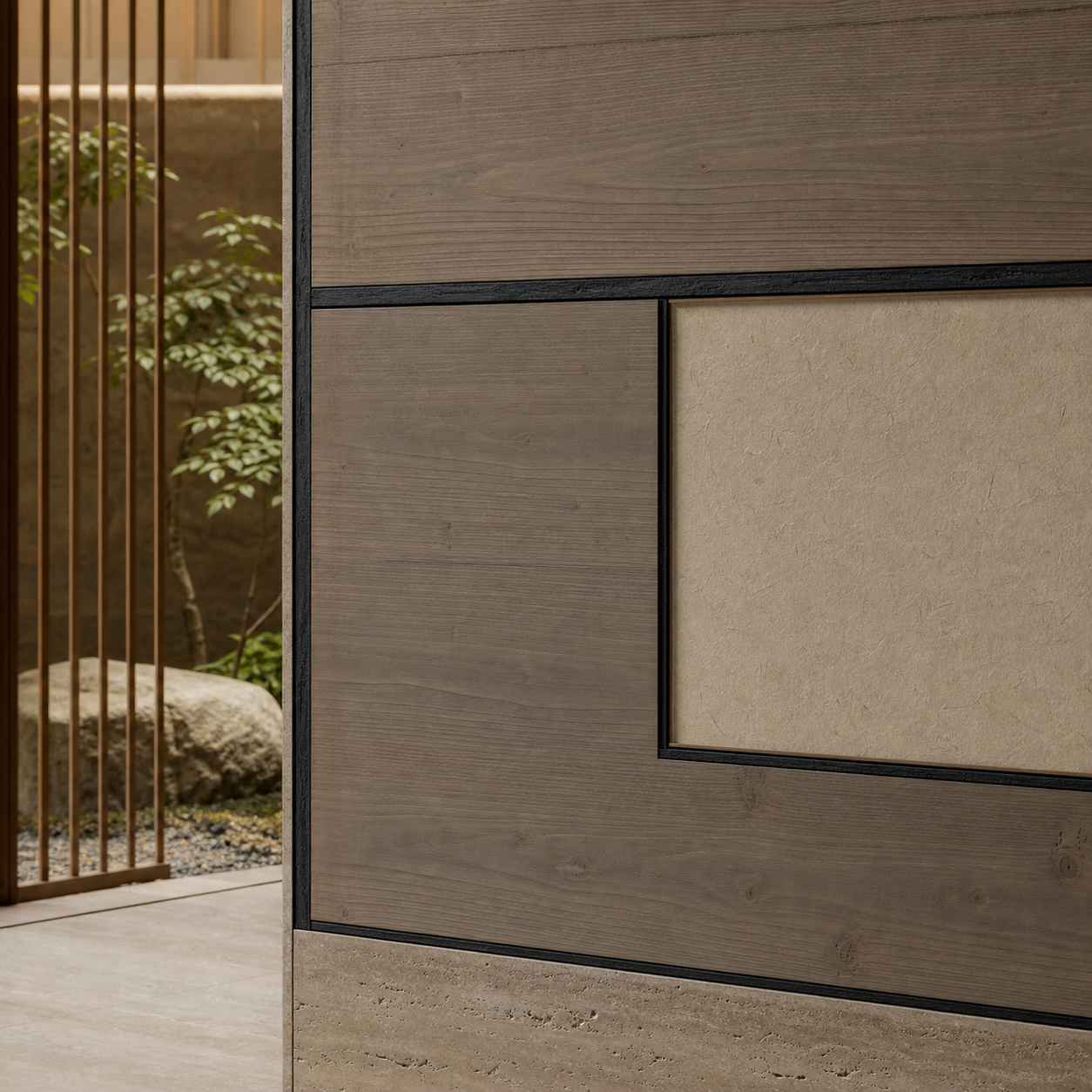 Fadior Terrazzo Wall Panel Suite with Frameless Gallery Datum Wall — close-up of stainless steel finish and hardware detail