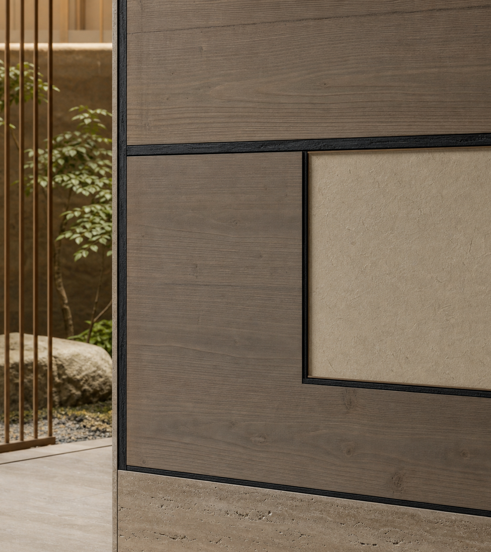 Fadior Terrazzo Wall Panel Suite with Frameless Gallery Datum Wall — close-up of stainless steel finish and hardware detail