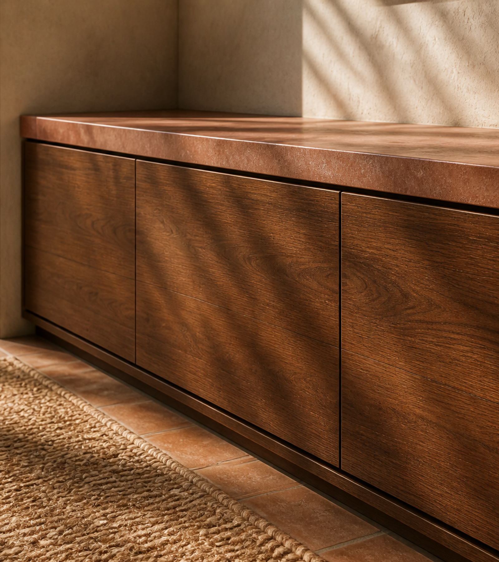 Fadior Ecliptic Entryway Suite with Shadowline Arrival Wall — close-up of stainless steel finish and hardware detail