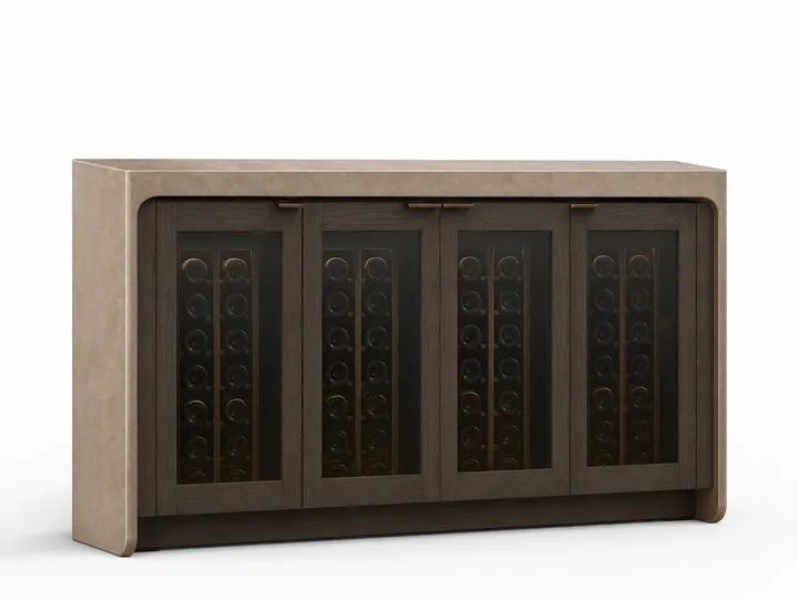 Fadior Cru Wine Cabinet Suite with Silk Honed Tasting Credenza — 304 stainless steel wine cabinet system, front view