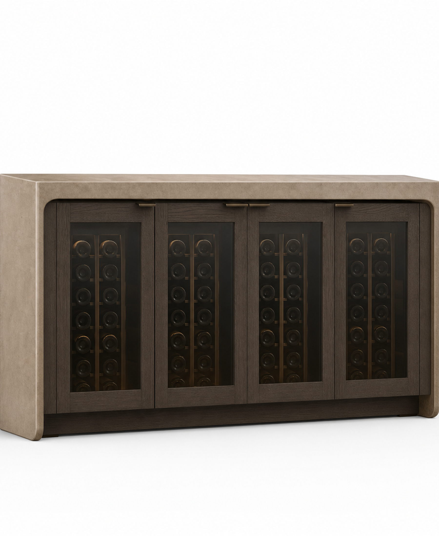 Fadior Cru Wine Cabinet Suite with Silk Honed Tasting Credenza — 304 stainless steel wine cabinet system, front view