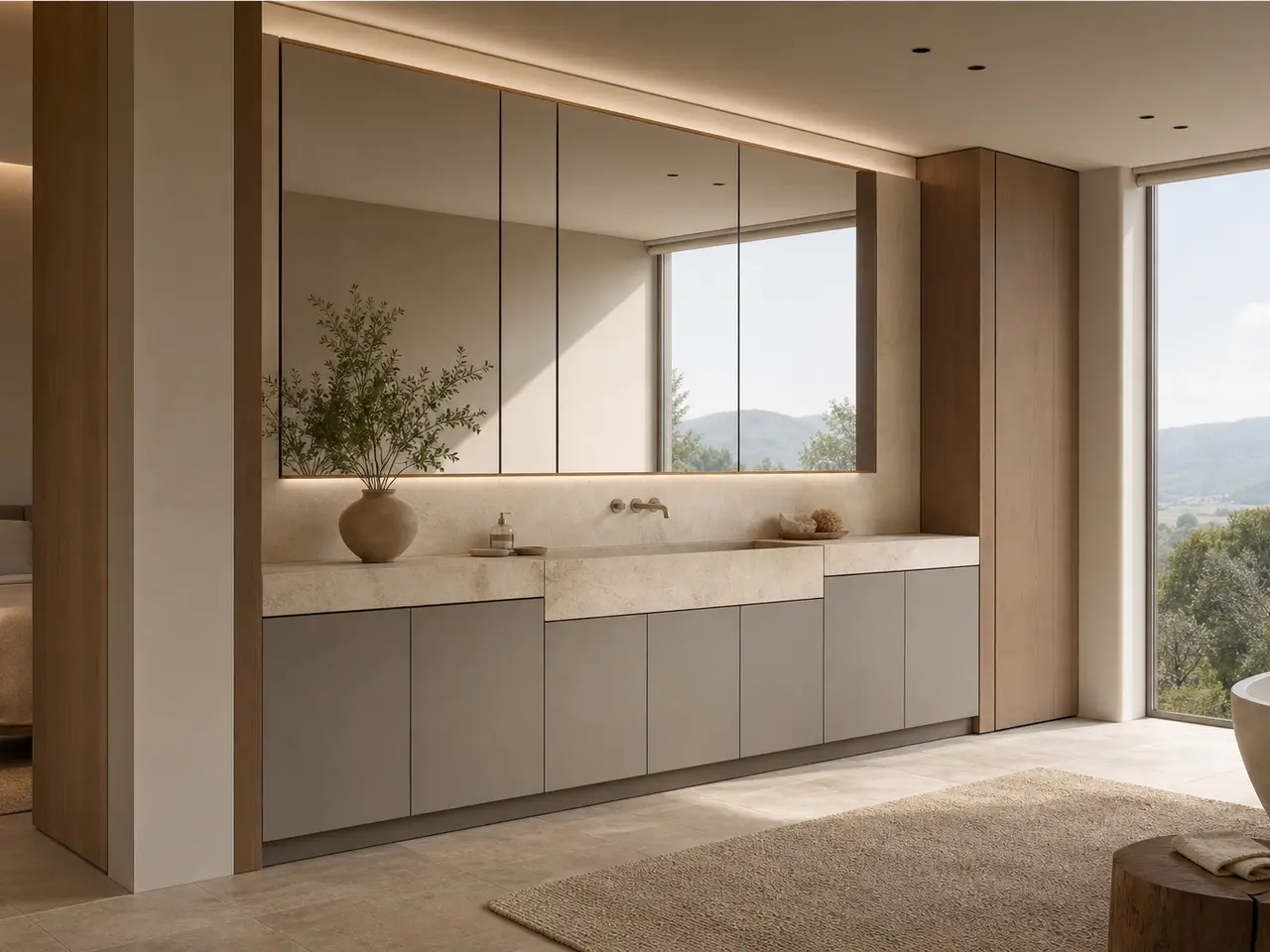 Fadior Verve Bath and Vanity Suite with Architectural Spa Vanity - waterproof 304 stainless steel bath vanity with mirror storage, moisture-resistant finishes, and grooming storage