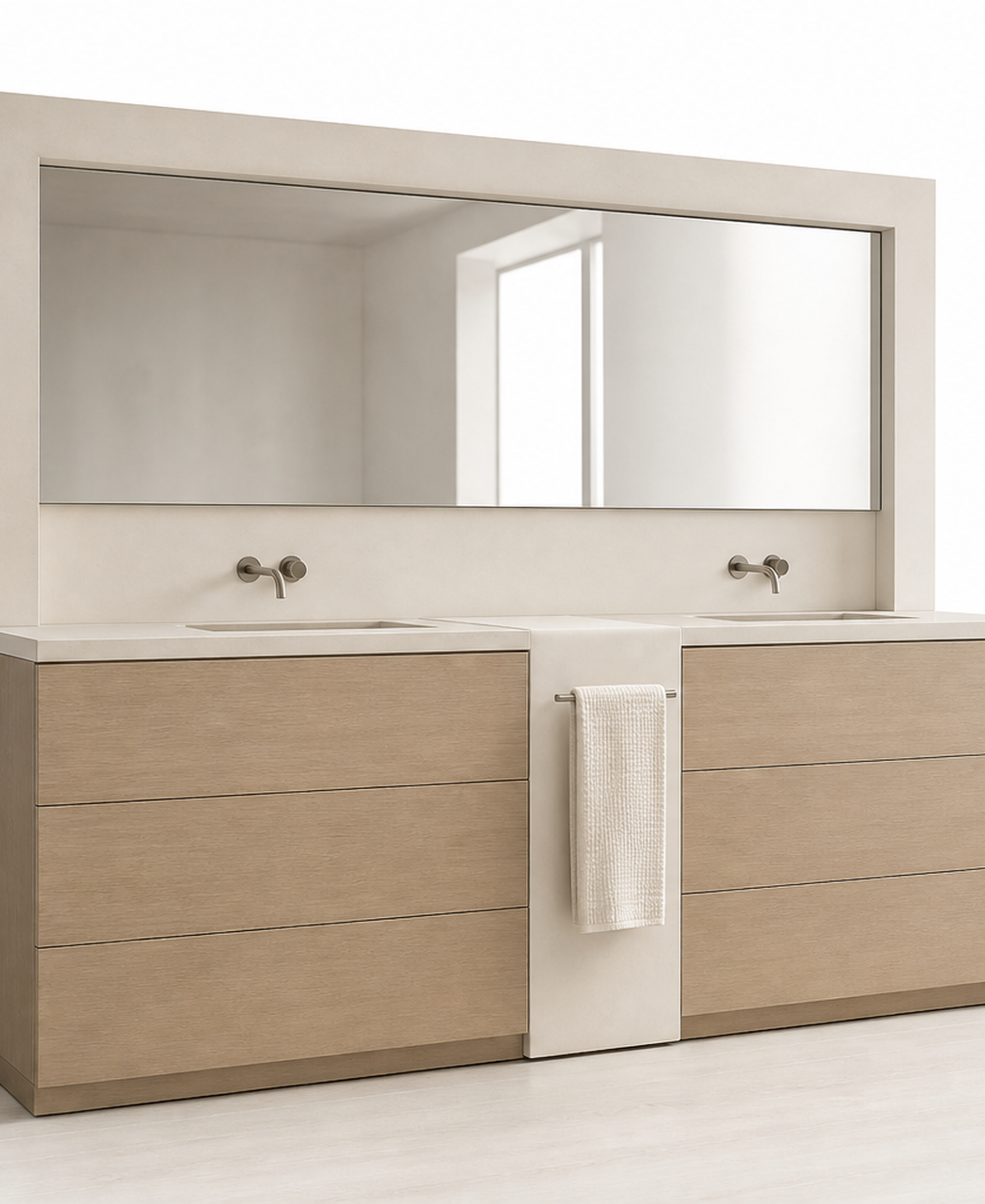 Fadior Nacre Bath and Vanity Suite with Chalk Ceramic Towel Pier — 304 stainless steel bath and vanity system, front view