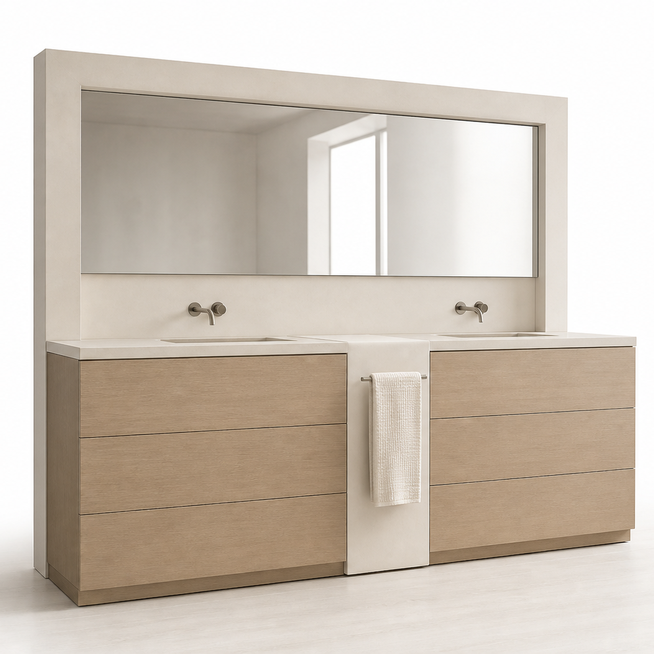 Fadior Nacre Bath and Vanity Suite with Chalk Ceramic Towel Pier — 304 stainless steel bath and vanity system, front view