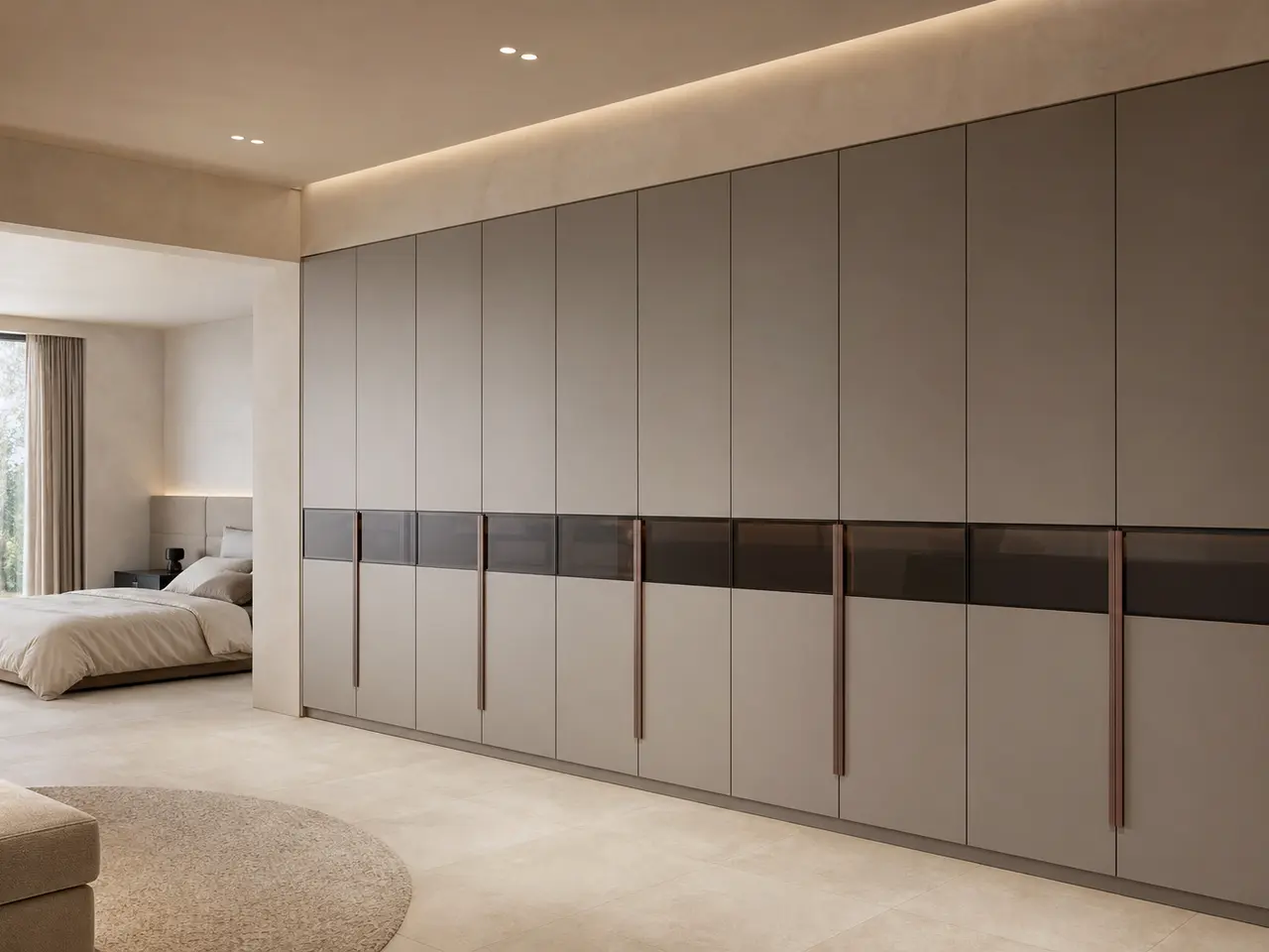 Fadior Canopy Wardrobe Suite with Tailored Dressing Grid - custom 304 stainless steel wardrobe or walk-in closet with lighting, hanging, drawer storage, and residential finishes