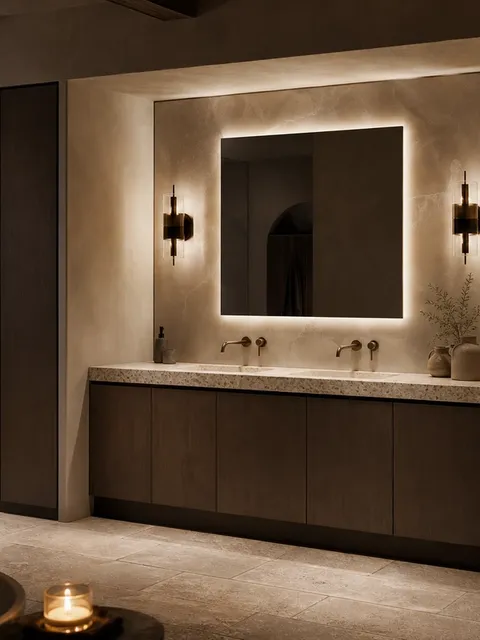 Suite de Baño y Tocador Ethereal con Lavabo de Veta de Espesor Completo