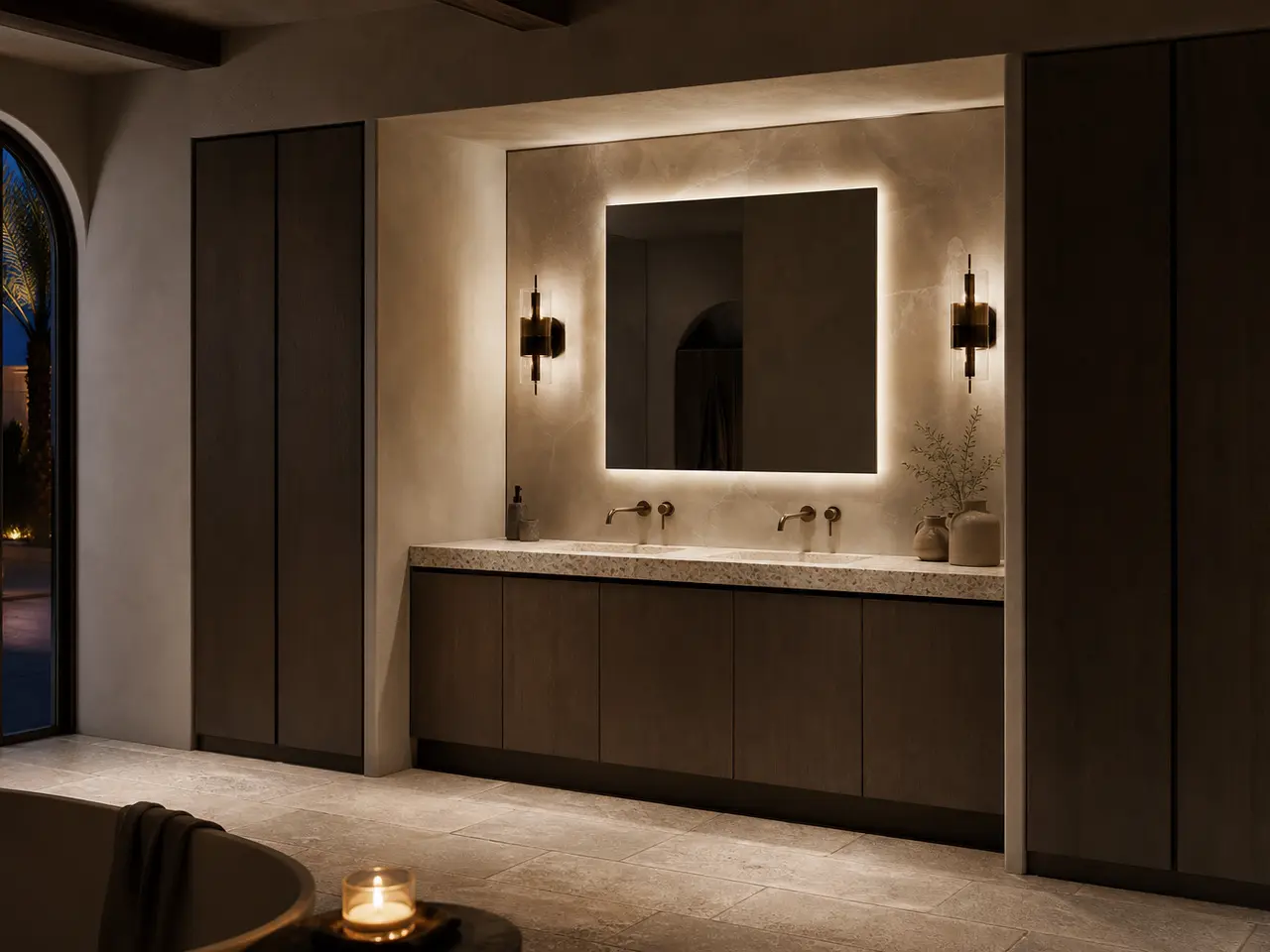 Fadior Ethereal Bath and Vanity Suite with Full-Thickness Vein Wash Alcove - waterproof 304 stainless steel bath vanity with mirror storage, moisture-resistant finishes, and grooming storage