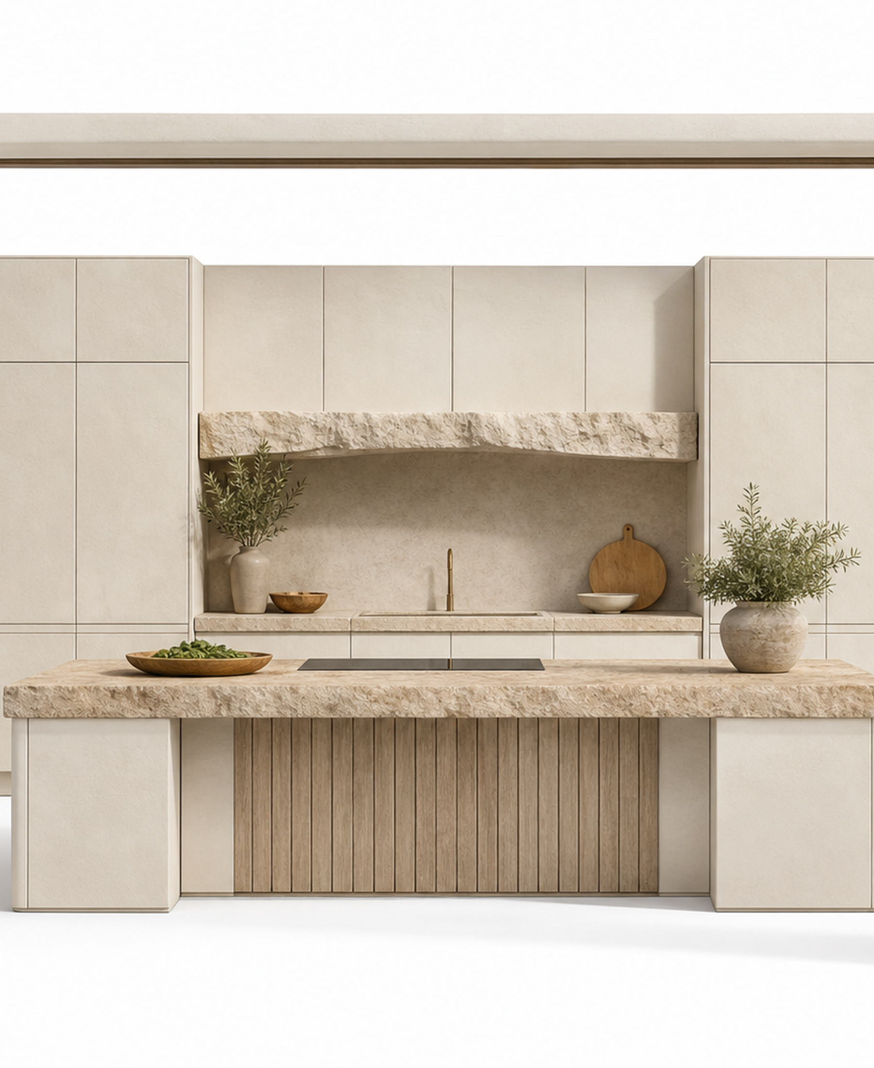 Fadior Armarios Meridian Kitchen Suite with Limestone Harvest Bridge — 304 stainless steel kitchen system, front view