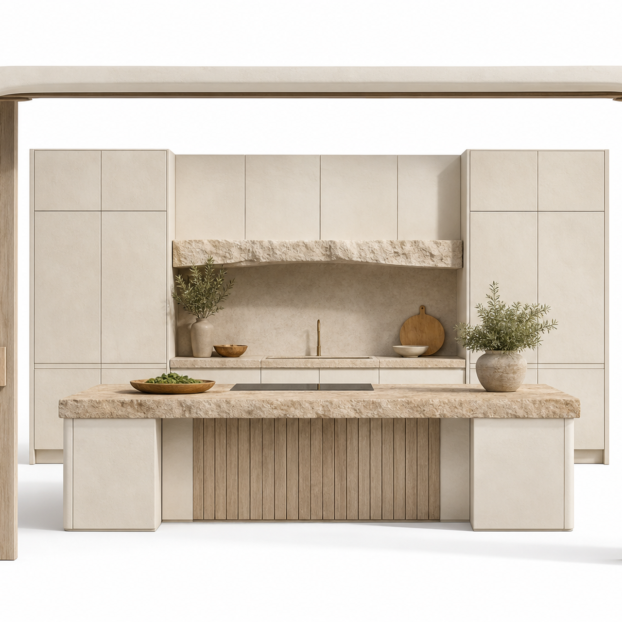 Fadior Armarios Meridian Kitchen Suite with Limestone Harvest Bridge — 304 stainless steel kitchen system, front view