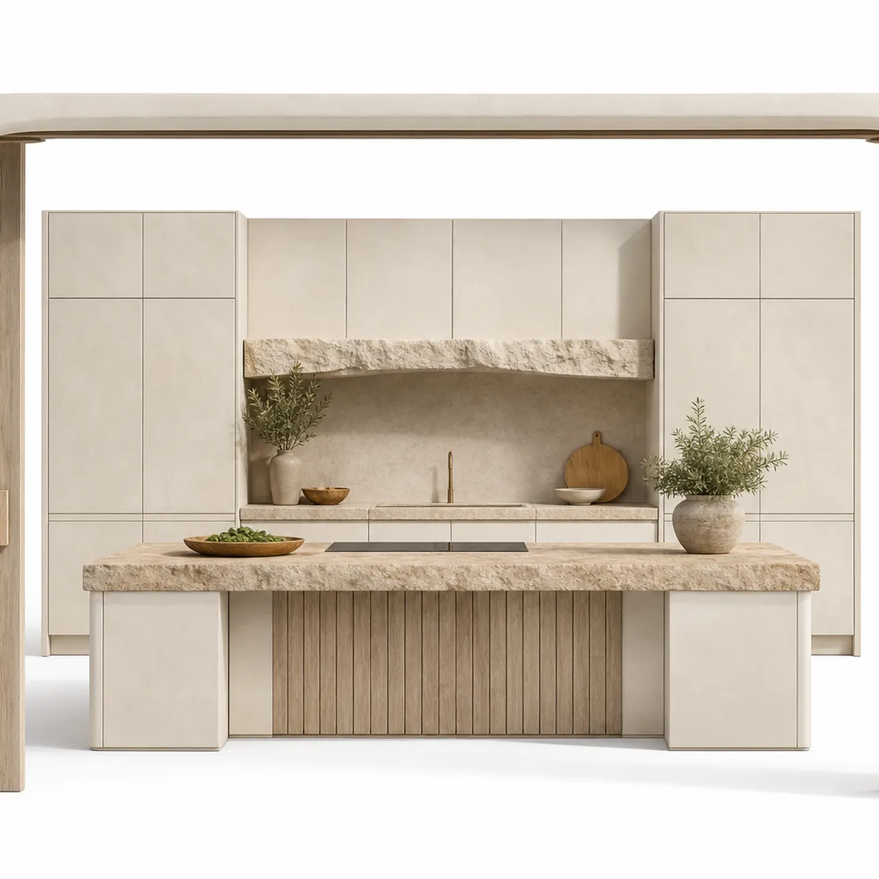 Fadior Armarios Meridian Kitchen Suite with Limestone Harvest Bridge — 304 stainless steel kitchen system, front view