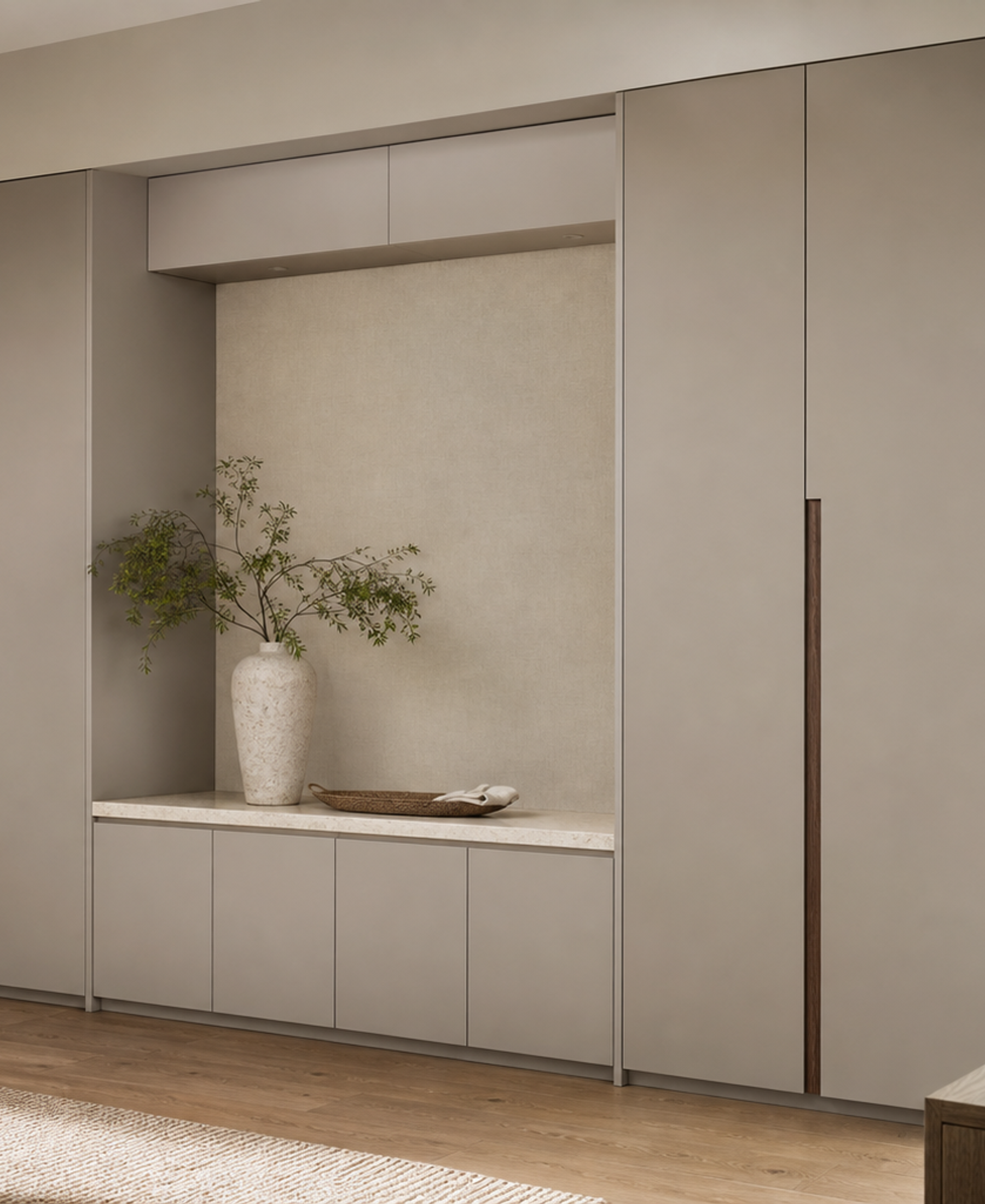 Fadior Savile Entryway Suite with Linen Pinboard Service Alcove — 304 stainless steel entryway system, front view