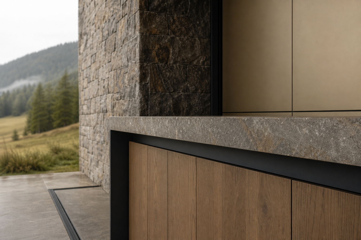 Fadior Continuum Spectral Champagne Prep Wall — close-up of stainless steel finish and hardware detail