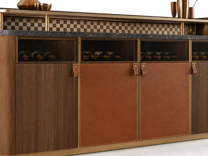 Fadior Grotto Wine Cabinet Suite with Cognac Sommelier Credenza — 304 stainless steel wine cabinet system, front view