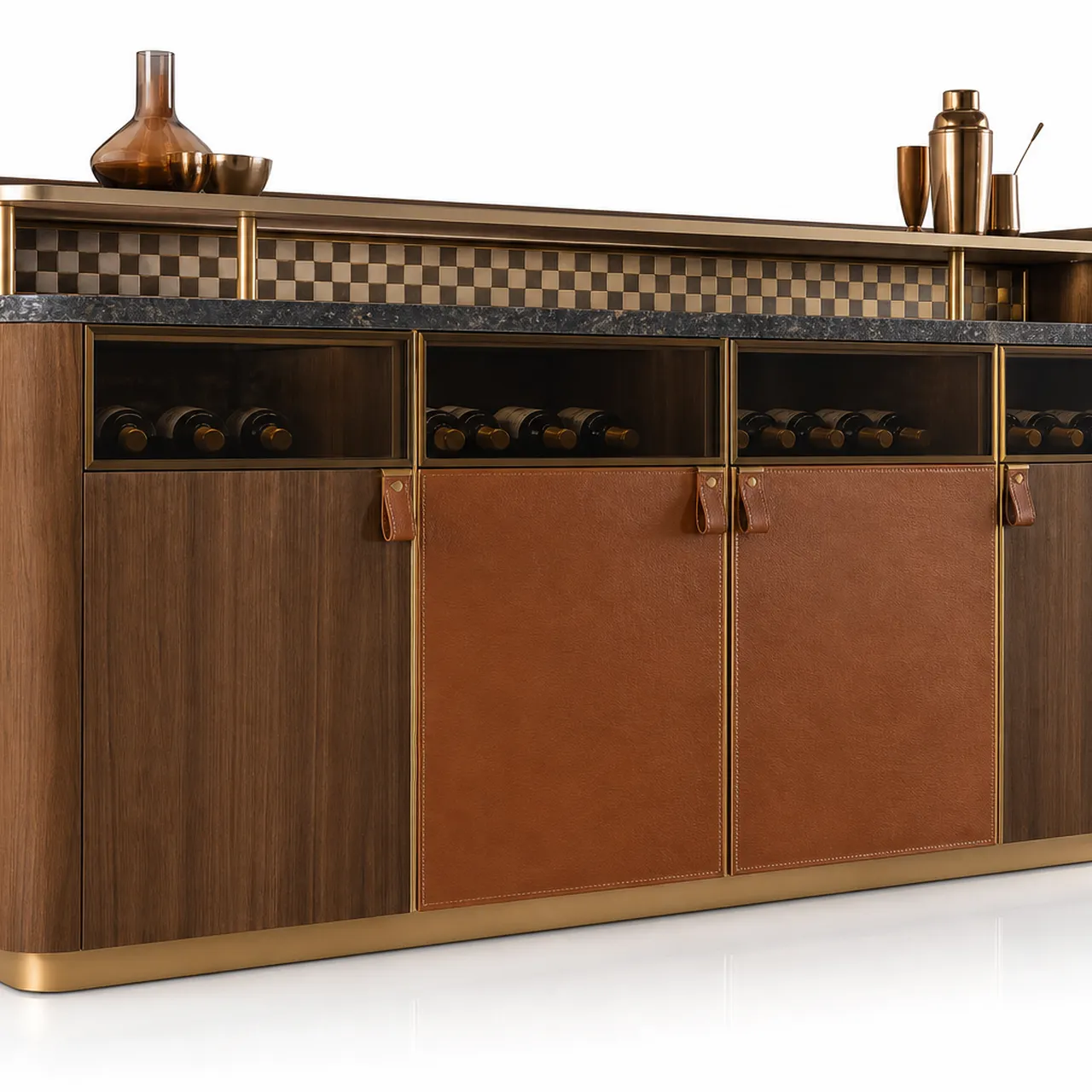 Fadior Grotto Wine Cabinet Suite with Cognac Sommelier Credenza — 304 stainless steel wine cabinet system, front view