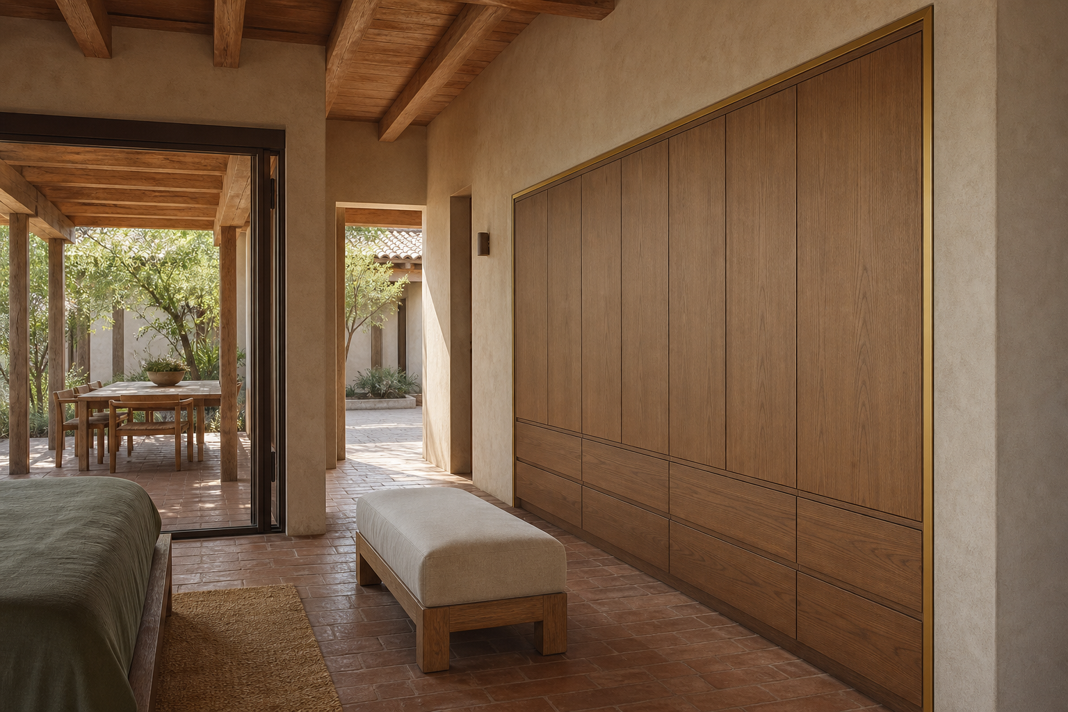 Fadior Eclipse Wardrobe Suite with Brass Reveal Dressing Niche — interior room context showing cabinet integration