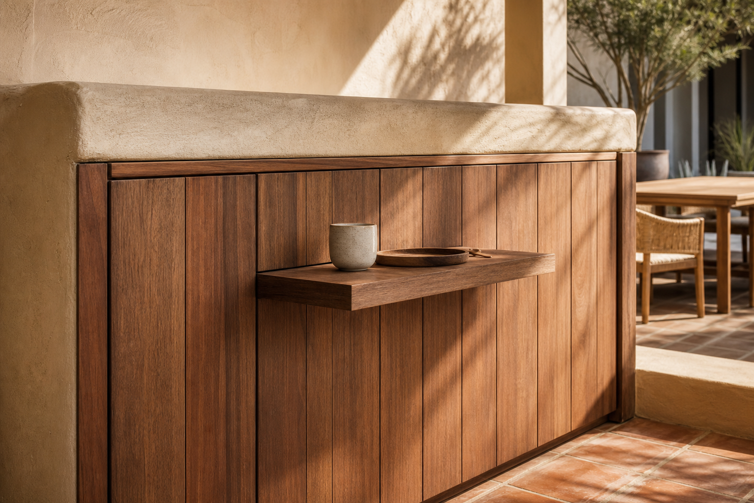 Fadior Dusk Balcony Suite with Mistline Coffee Perch — close-up of stainless steel finish and hardware detail