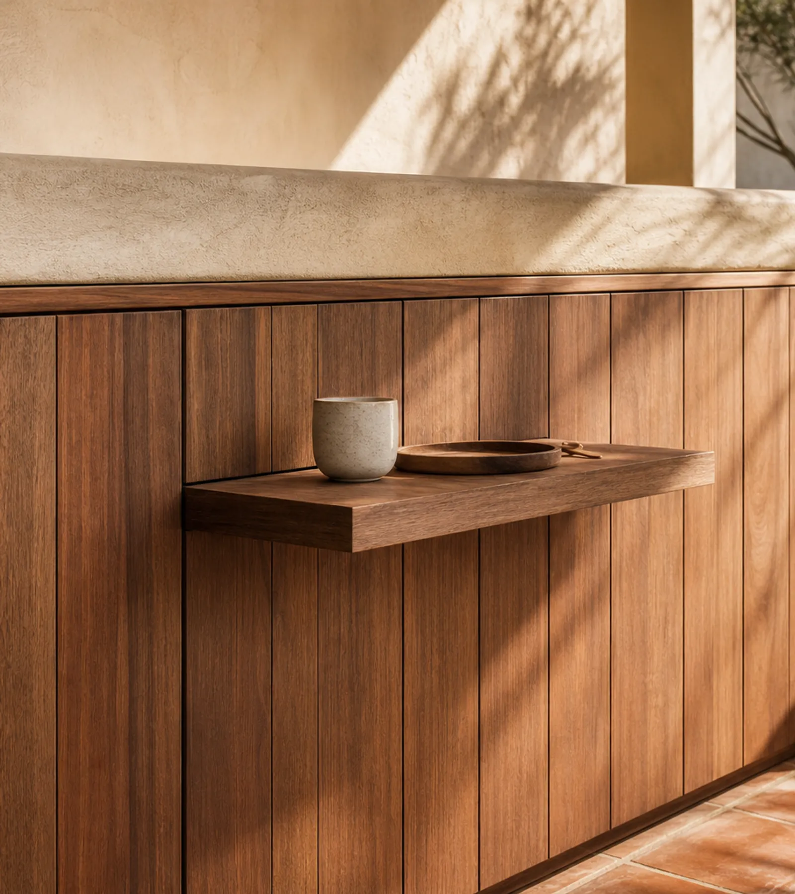 Fadior Dusk Balcony Suite with Mistline Coffee Perch — close-up of stainless steel finish and hardware detail