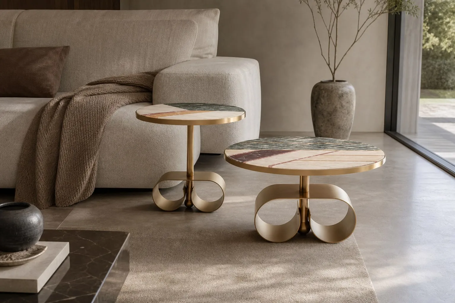 Mosaic Marble Side Table Ø650×350 mm