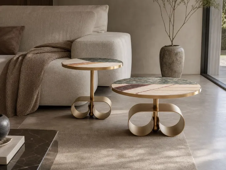 Mesa Auxiliar de Mosaico de Mármol Ø650×350 mm