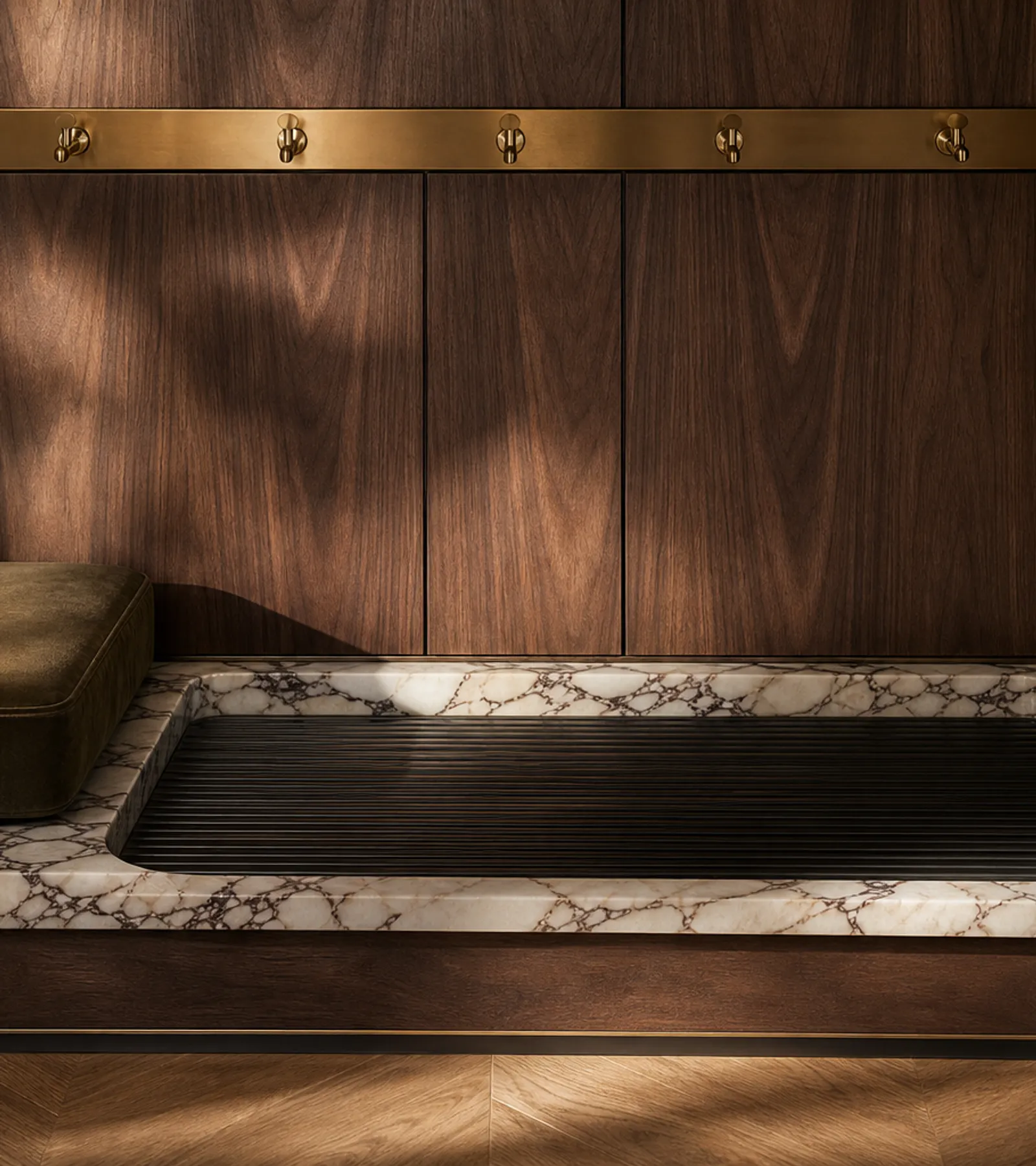 Fadior Savile Entryway Suite with Rainscreen Boot Dock — close-up of stainless steel finish and hardware detail