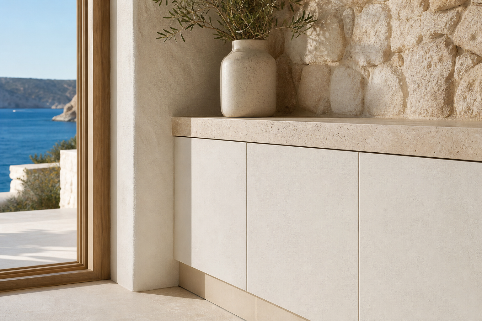 Fadior Ecliptic Entryway Suite with Casa Italia Arrival Servery — close-up of stainless steel finish and hardware detail