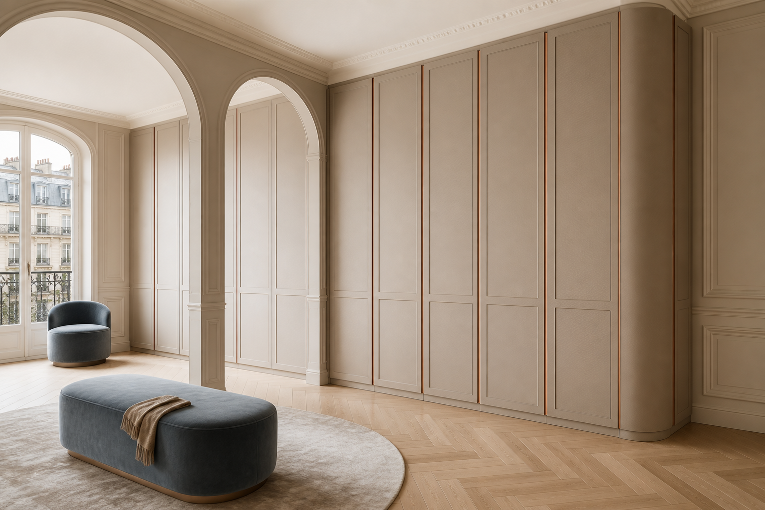 Fadior Resonance Wardrobe Suite with Quiet Close Dressing Atrium — 304 stainless steel wardrobe system, front view