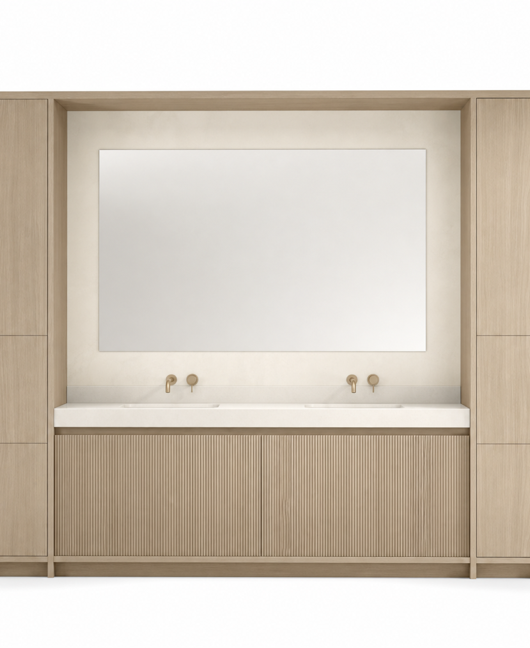 Fadior Ethereal Bath and Vanity Suite with Reeded Basin Niche — 304 stainless steel bath and vanity system, front view