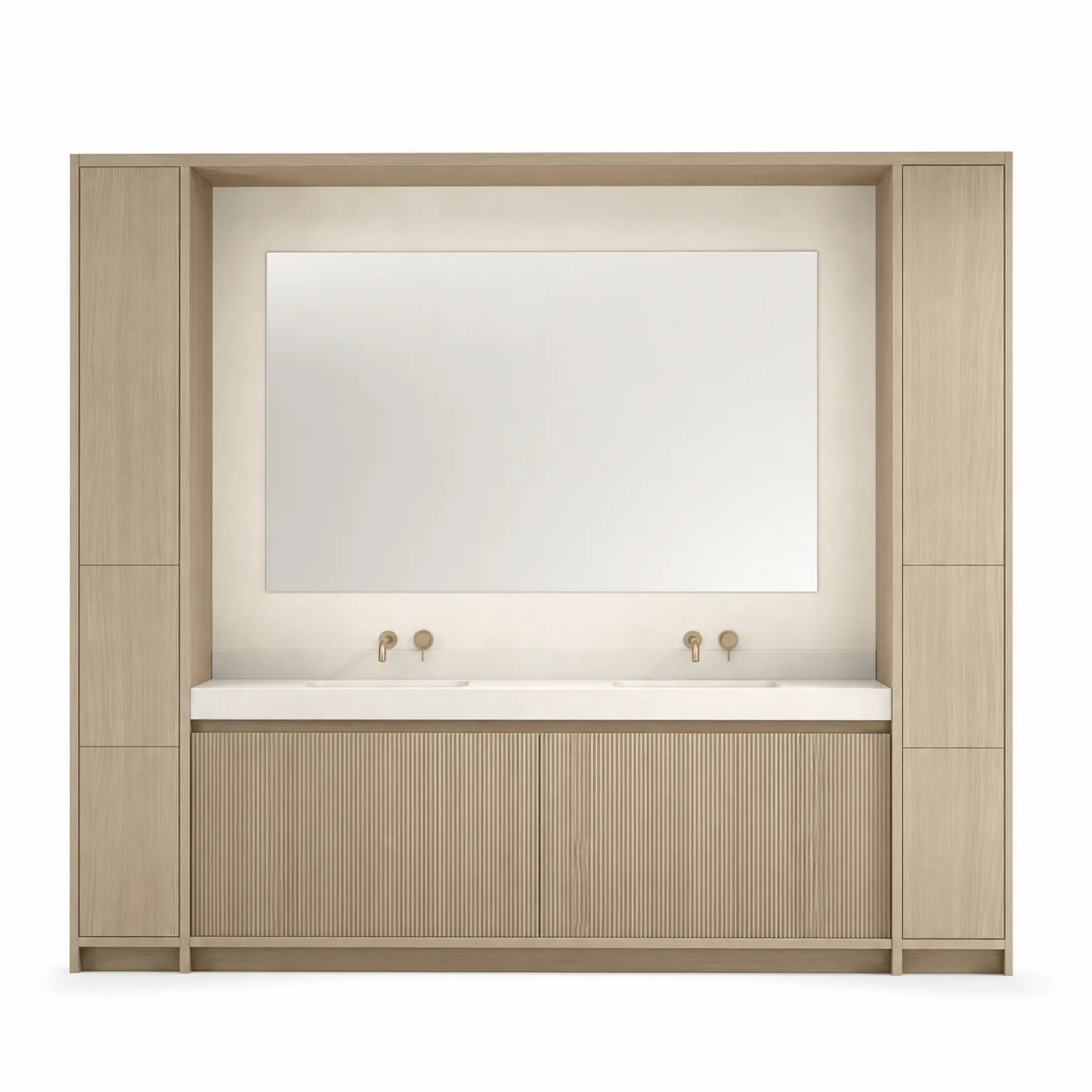 Fadior Ethereal Bath and Vanity Suite with Reeded Basin Niche — 304 stainless steel bath and vanity system, front view