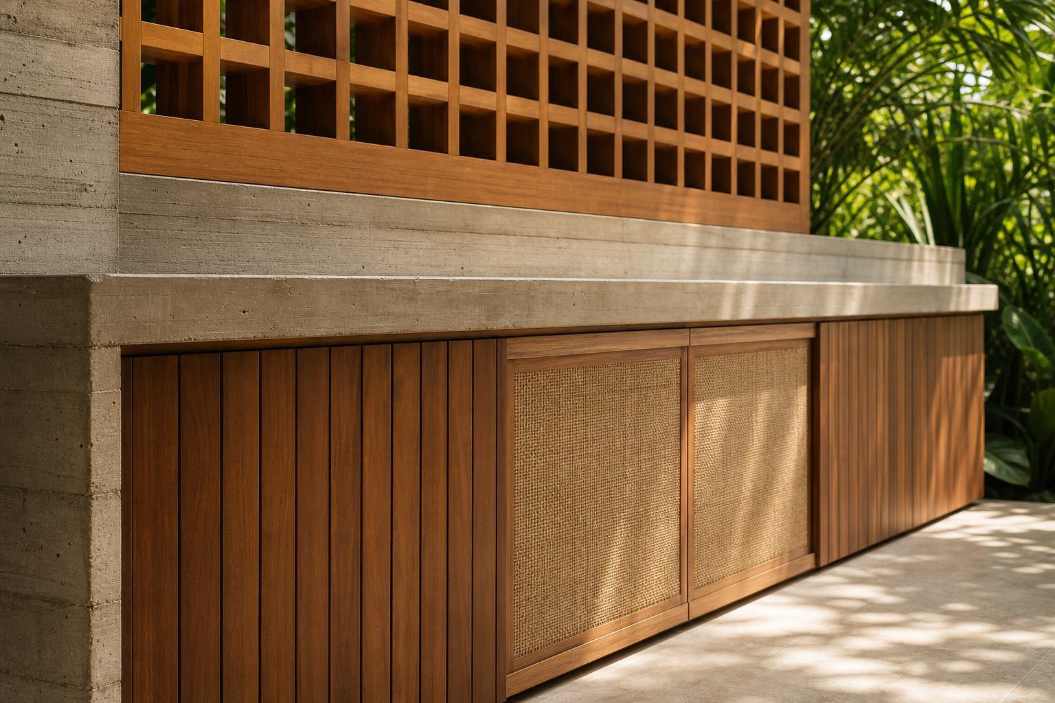 Fadior Cannes Balcony Suite with Sunveil Aperitif Credenza — close-up of stainless steel finish and hardware detail