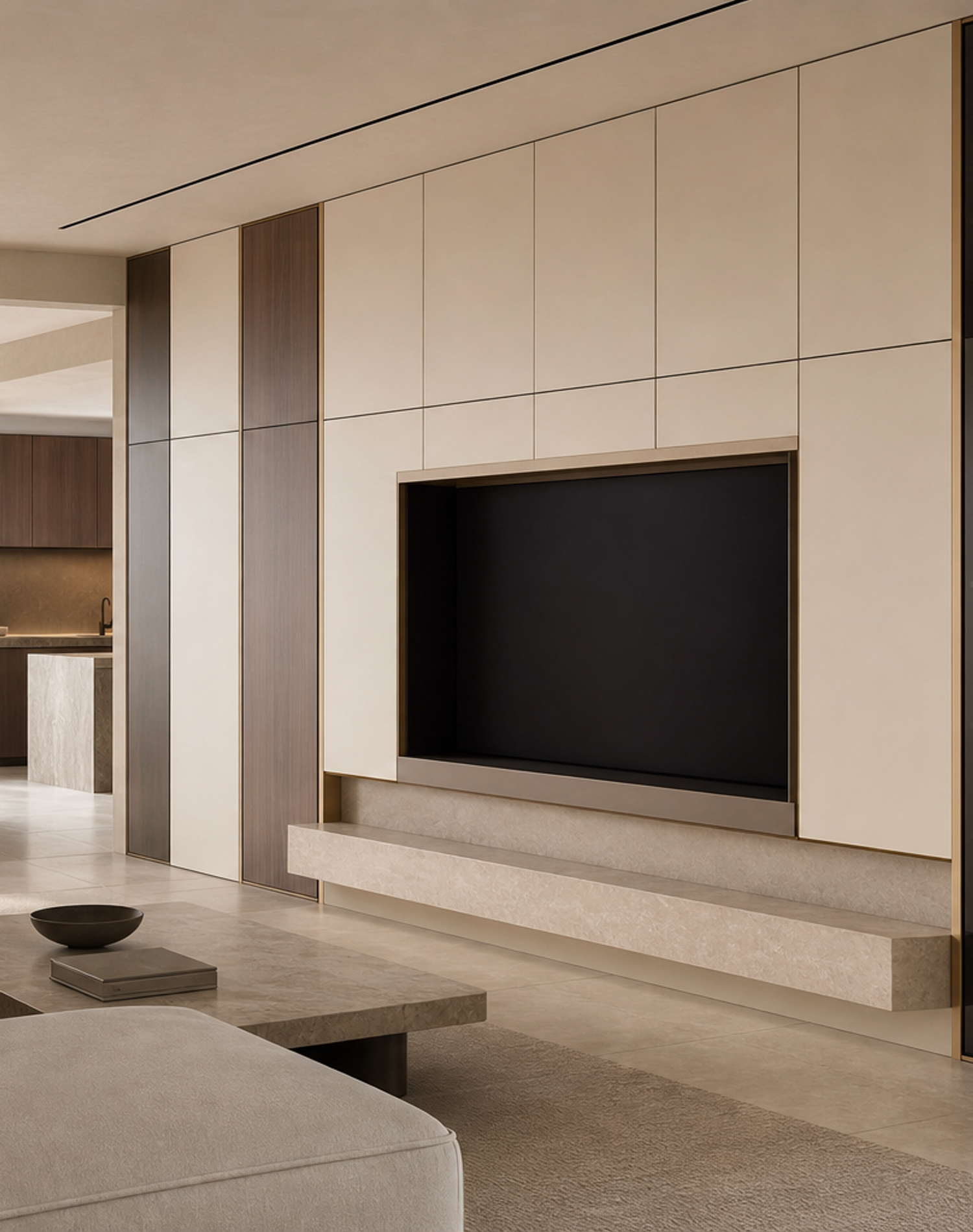 Fadior Veneto Living Room Suite with Modular Media Wall — interior room context showing cabinet integration