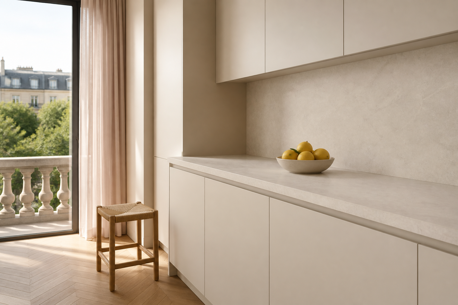 Fadior Wellington 420 sqm Kitchen Villa — Wellington villa kitchen counter, island, stone surface, cabinet wall,