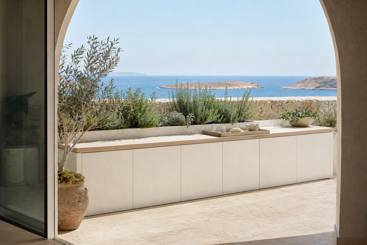 Fadior Aurora Balcony Suite with Rainline Planting Bench — lifestyle setting with natural light and residential styling