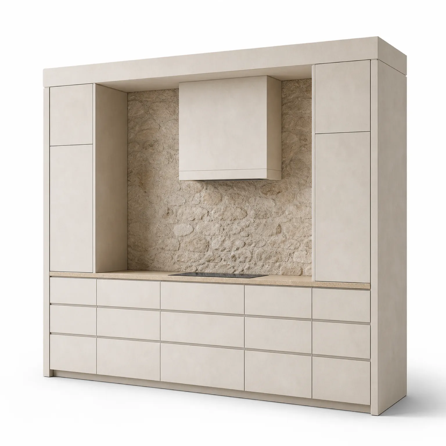 Suite de cocina Terrena con hornacina para electrodomésticos de travertino vista principal