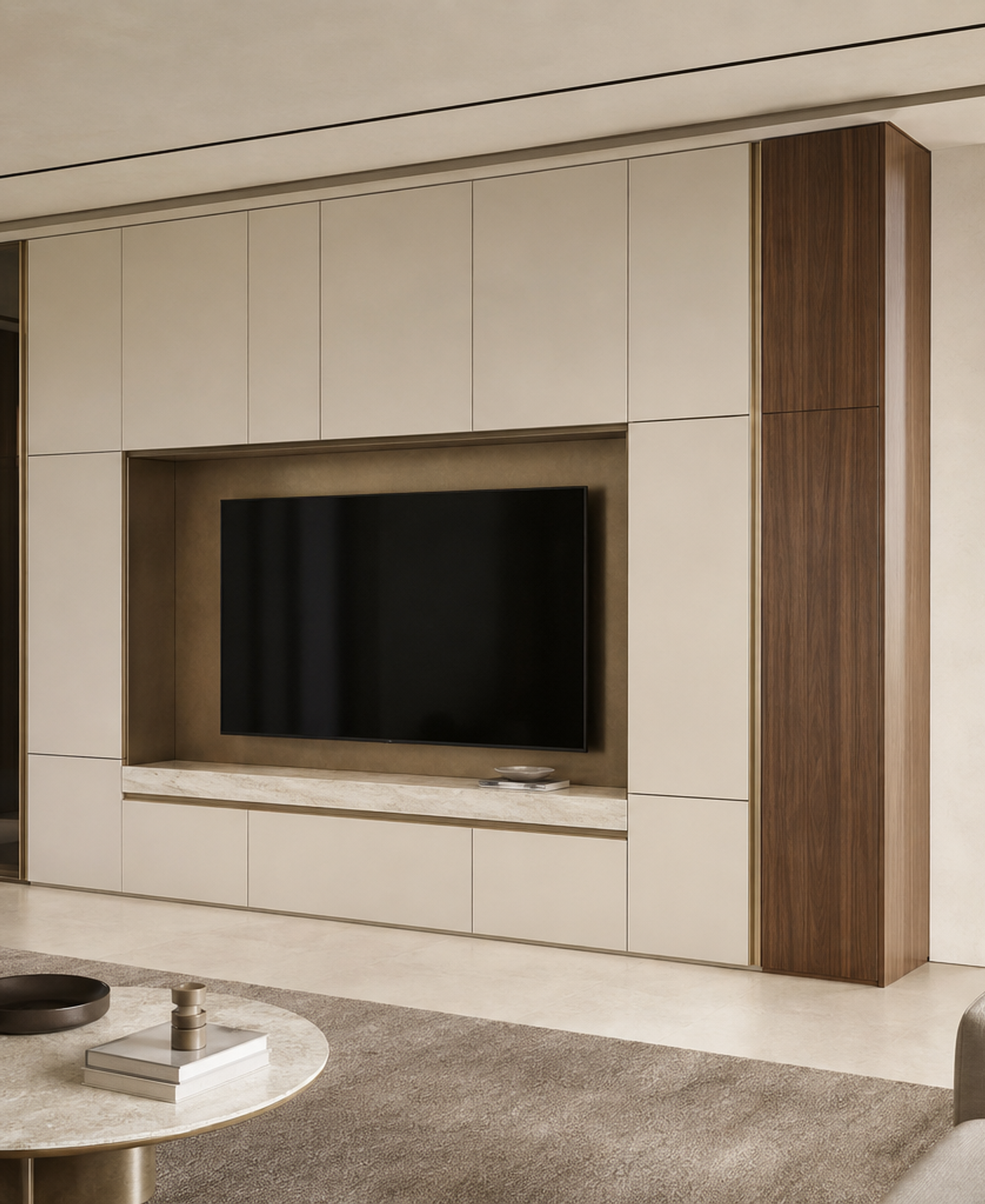 Fadior Veneto Living Room Suite with Modular Media Wall — 304 stainless steel living room system, front view