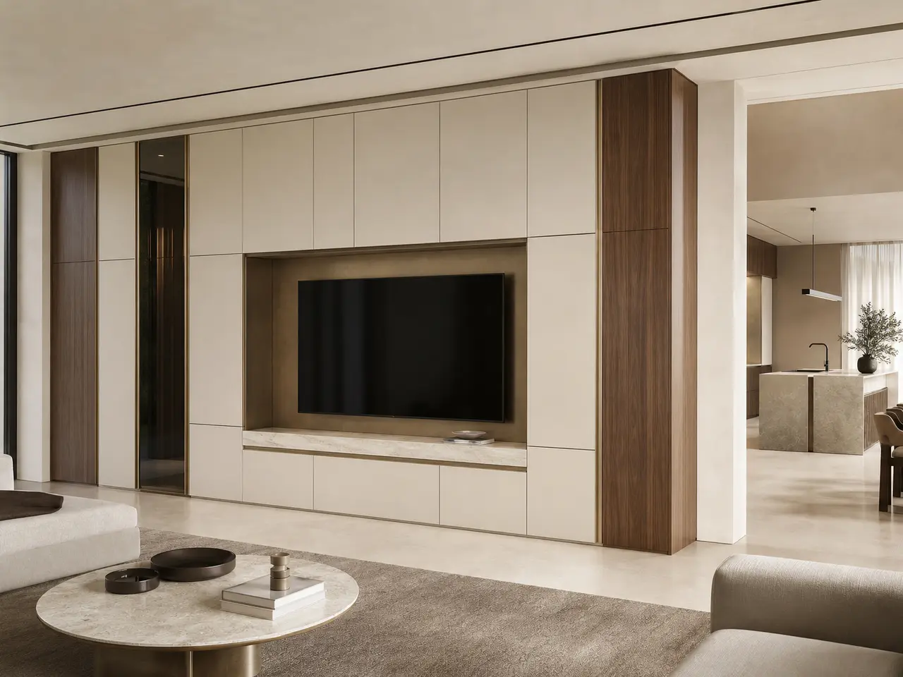 Fadior Veneto Living Room Suite with Modular Media Wall — 304 stainless steel living room system, front view
