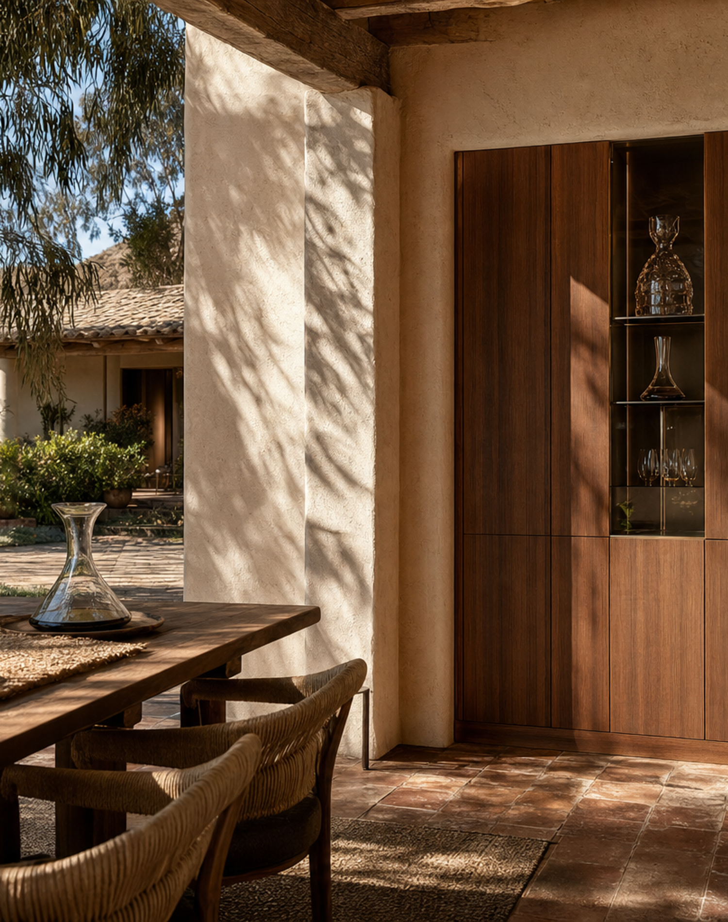Fadior Grotto Wine Cabinet Suite with Shadow Glass Decanting Spine — lifestyle setting with natural light and residential