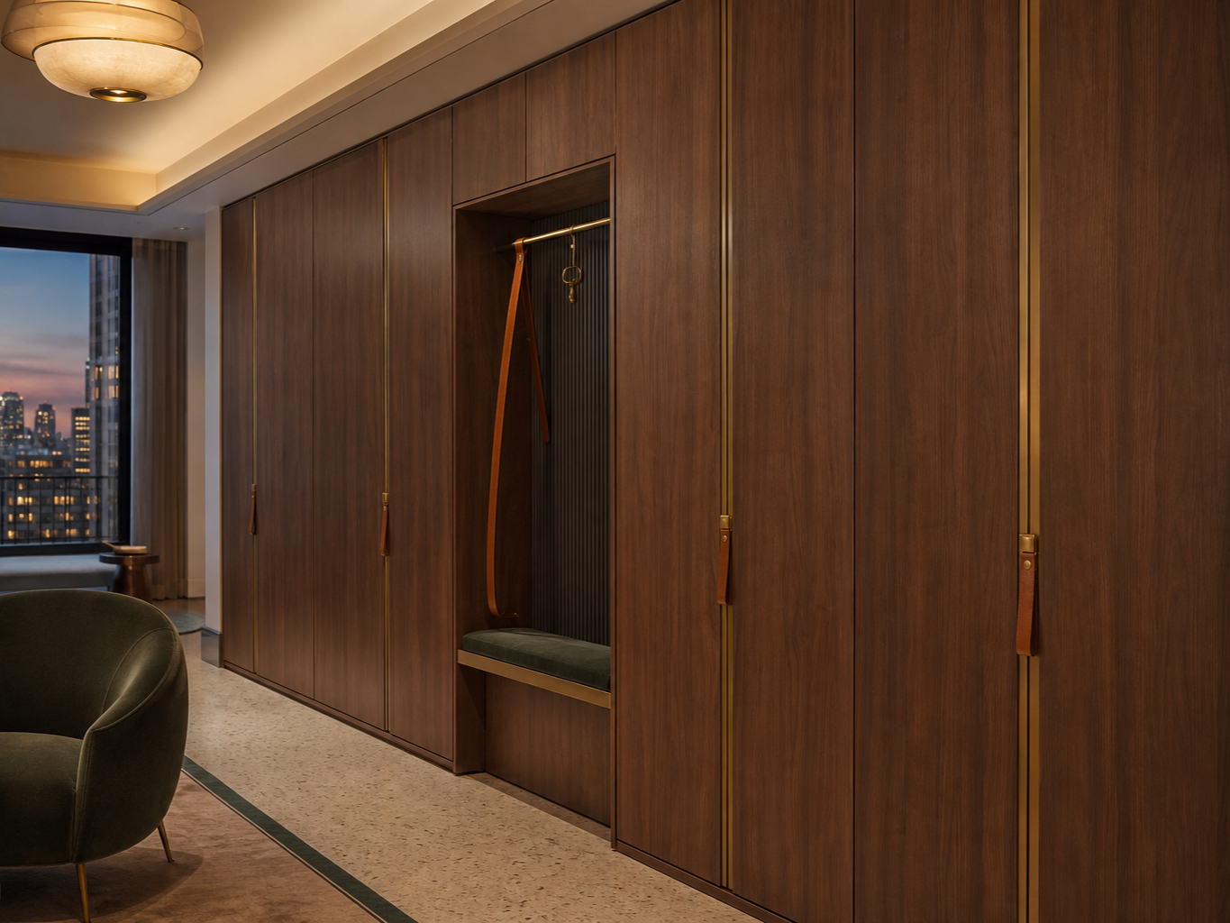 Fadior Eclipse Wardrobe Suite with Shadow Rail Valet Wall — interior room context showing cabinet integration