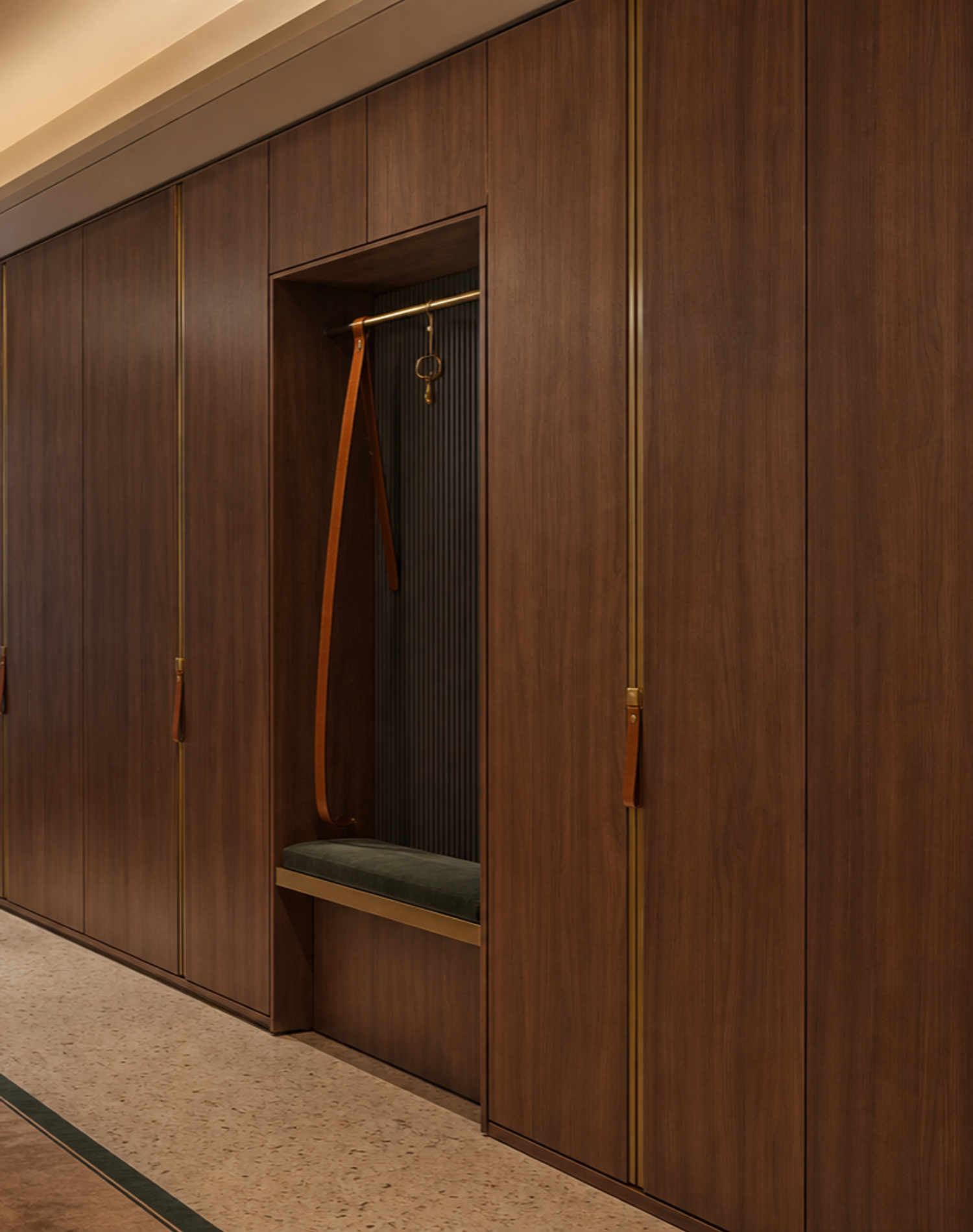 Fadior Eclipse Wardrobe Suite with Shadow Rail Valet Wall — interior room context showing cabinet integration