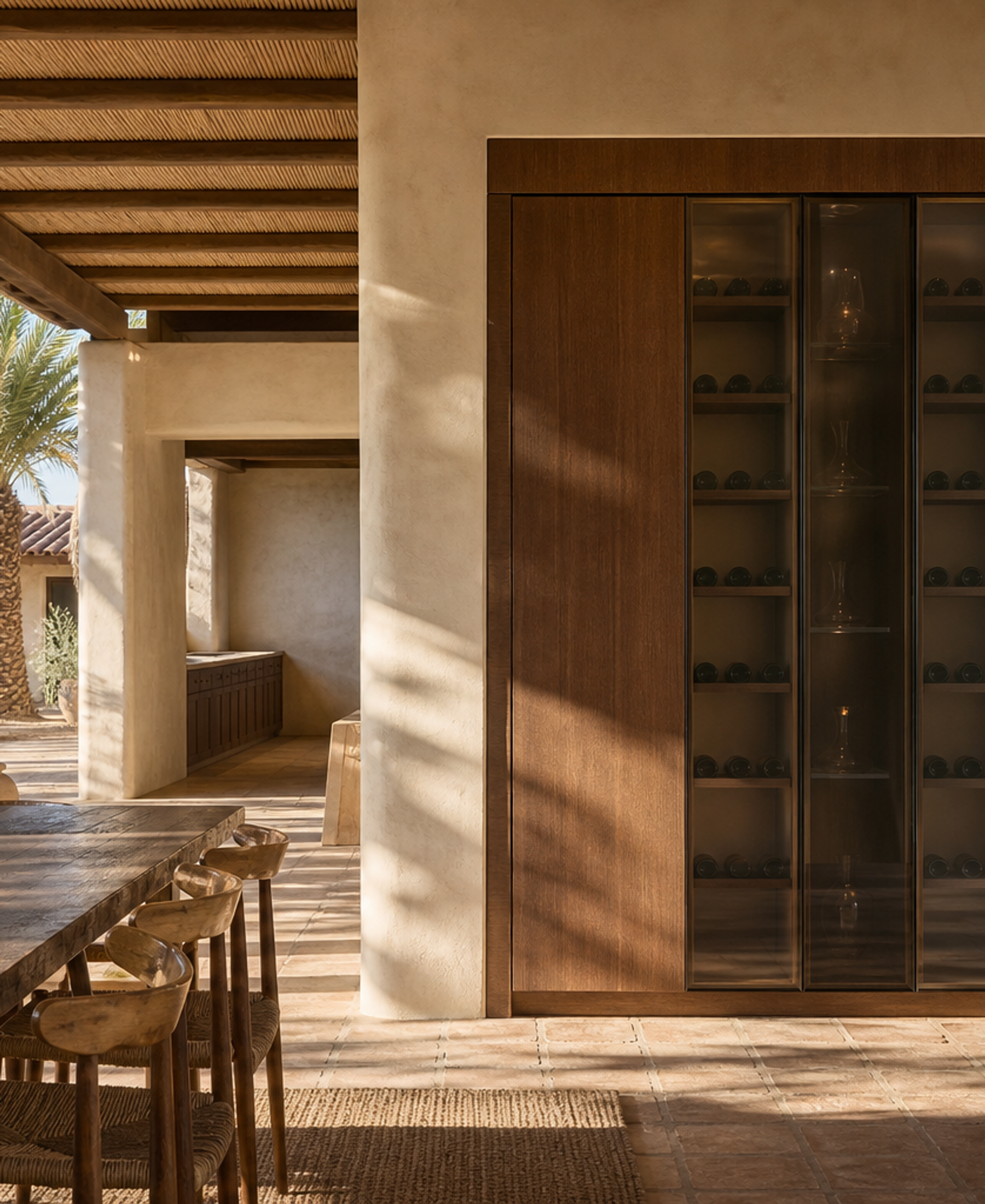 Fadior Grotto Wine Cabinet Suite with Shadow Glass Decanting Spine — 304 stainless steel wine cabinet system, front view